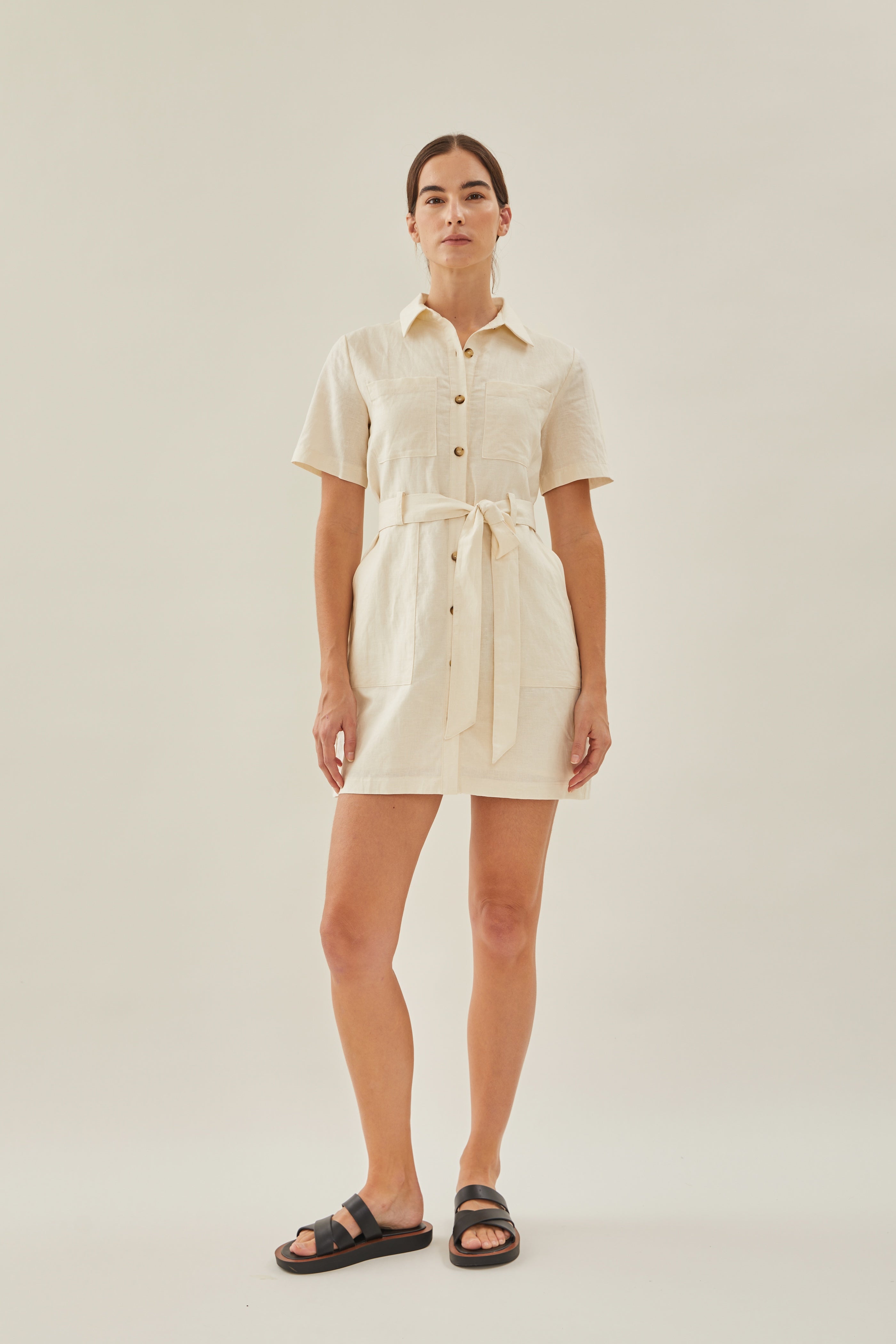 Linen Shirt Dress in Ivory