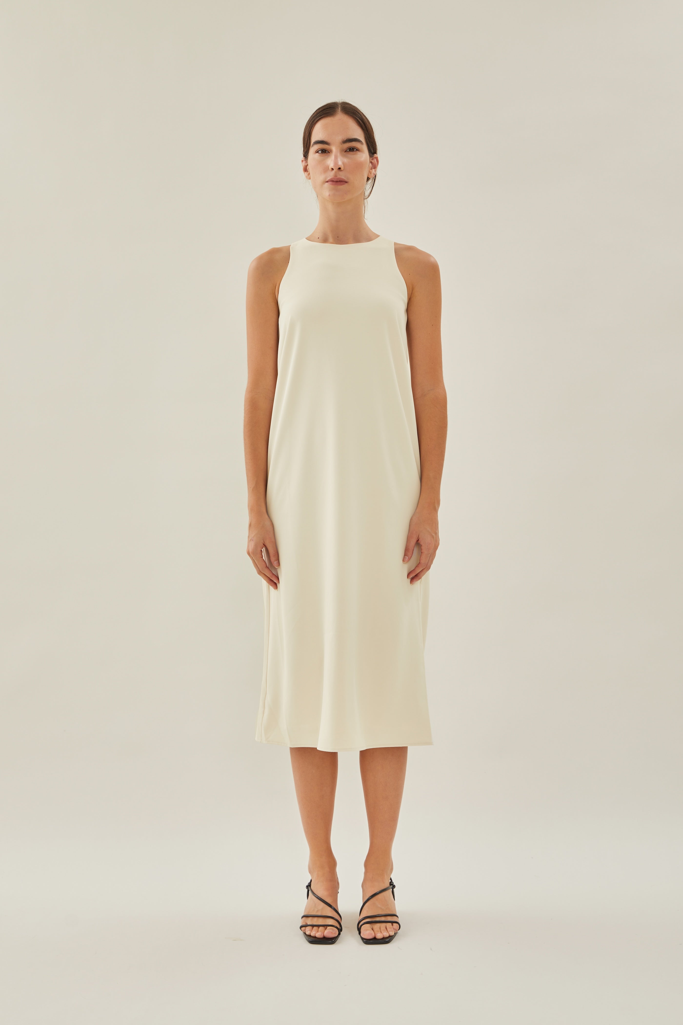 Round Neck Midi Dress in Ivory