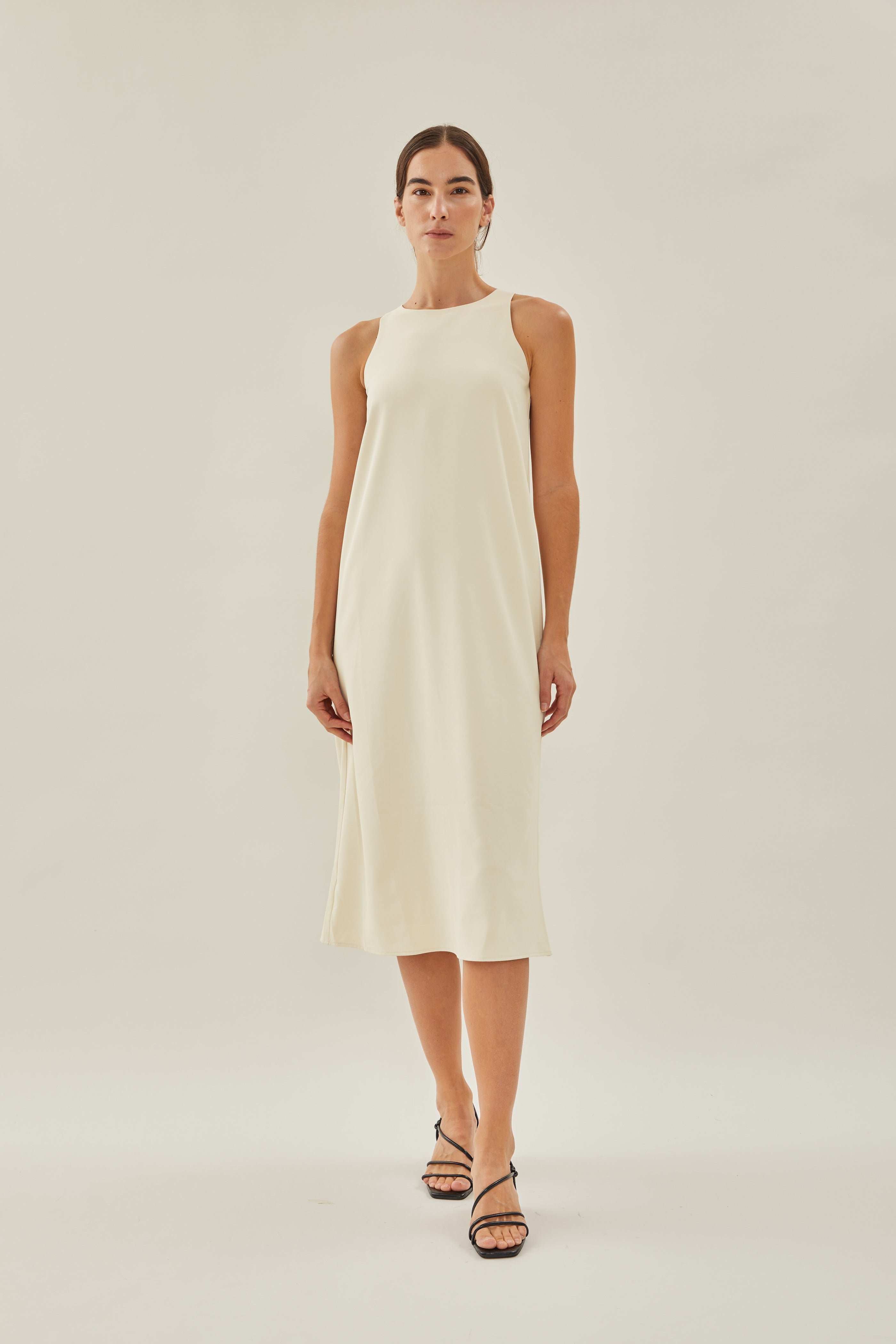 Round Neck Midi Dress in Ivory