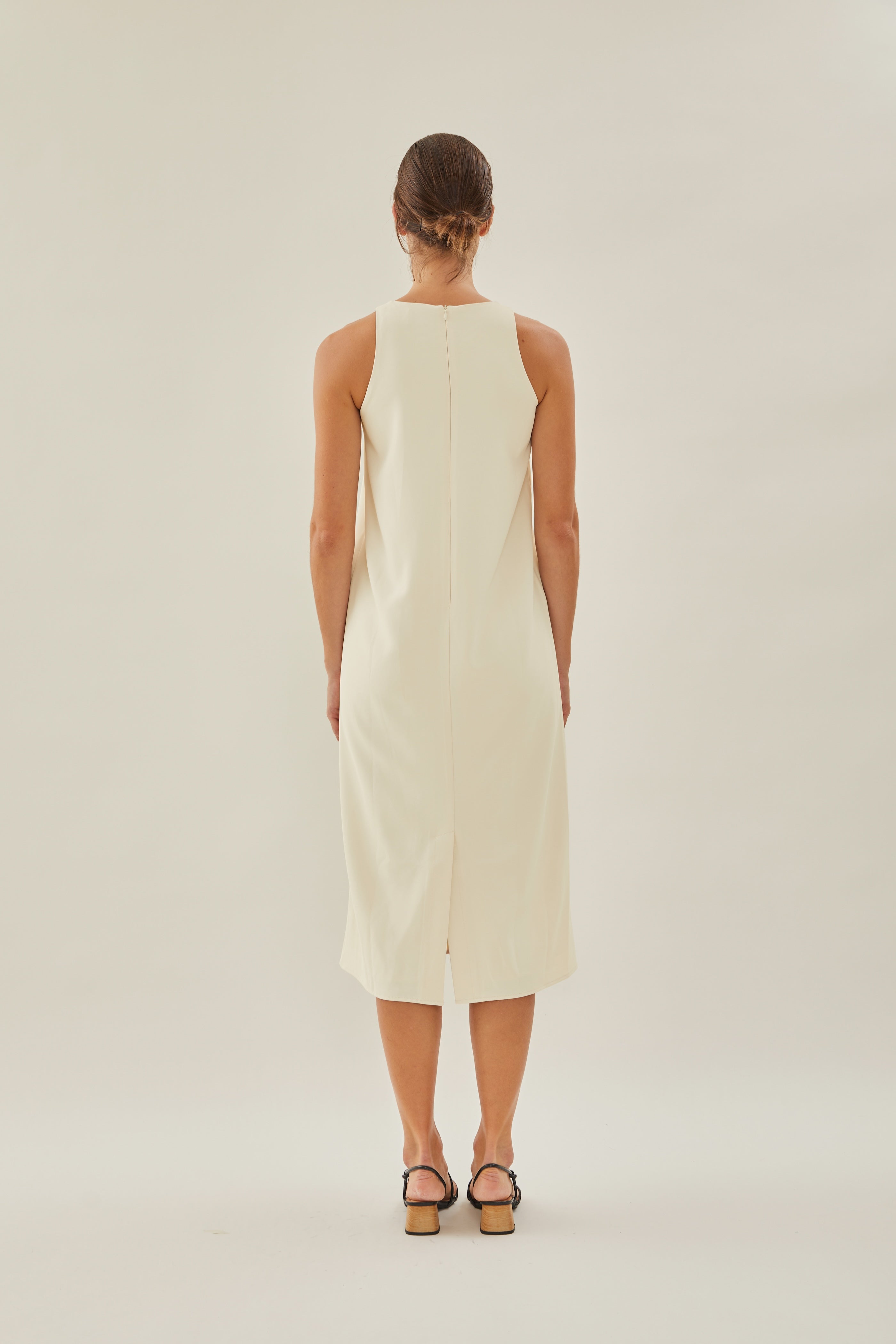 Round Neck Midi Dress in Ivory