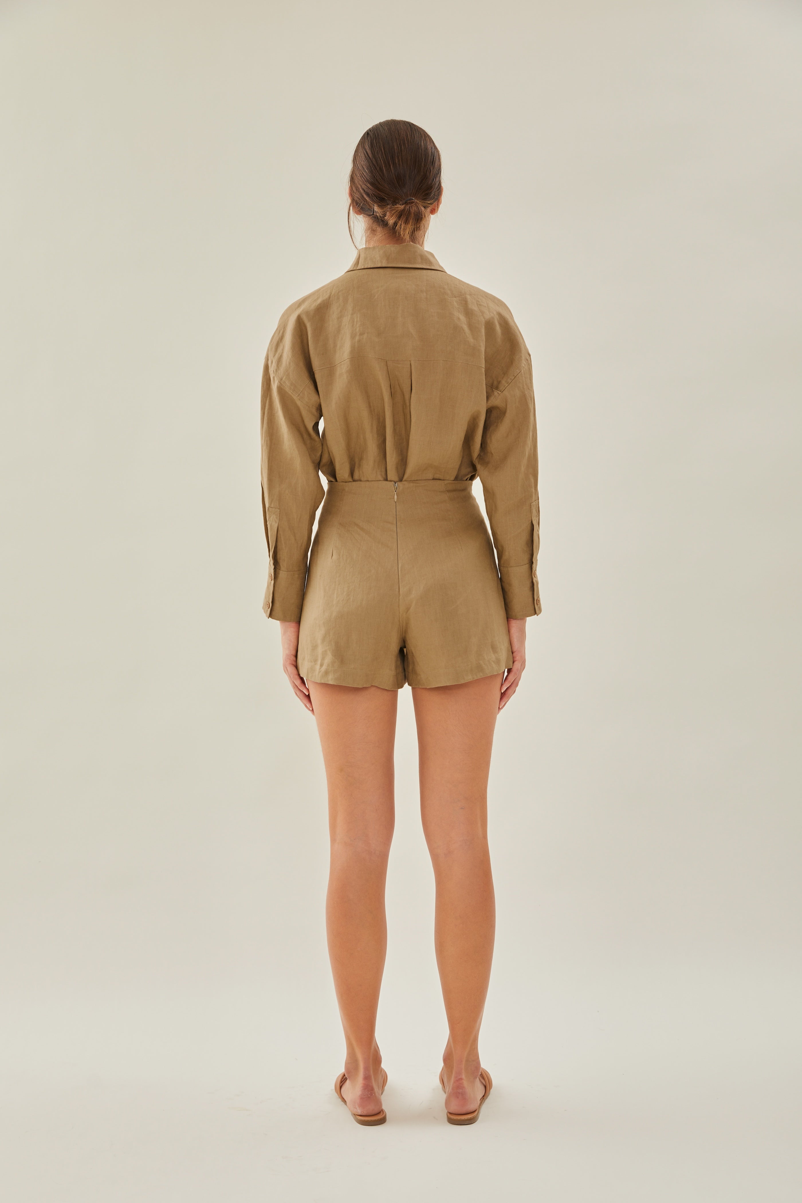 Linen Wrap Skort in Brown