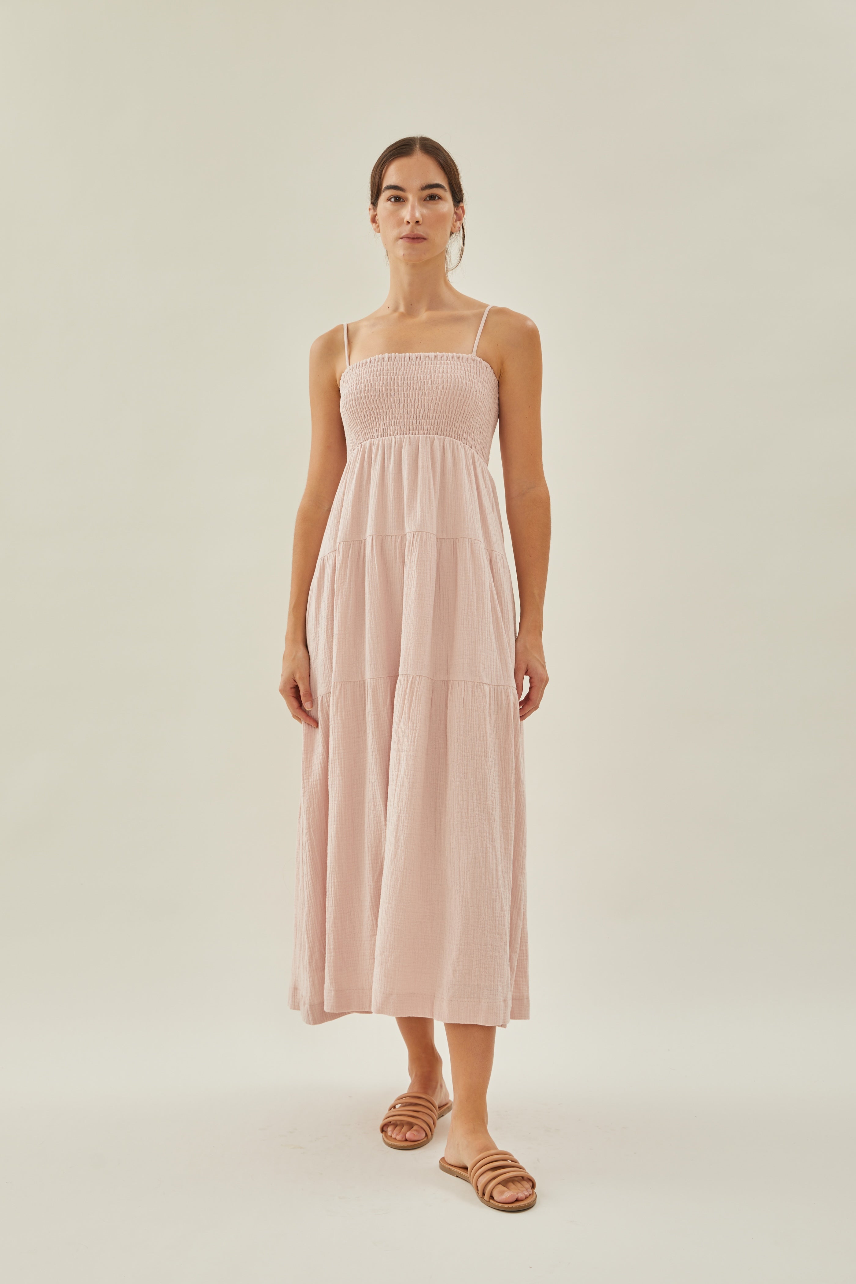 Shirred Maxi Dress in Muted Rose