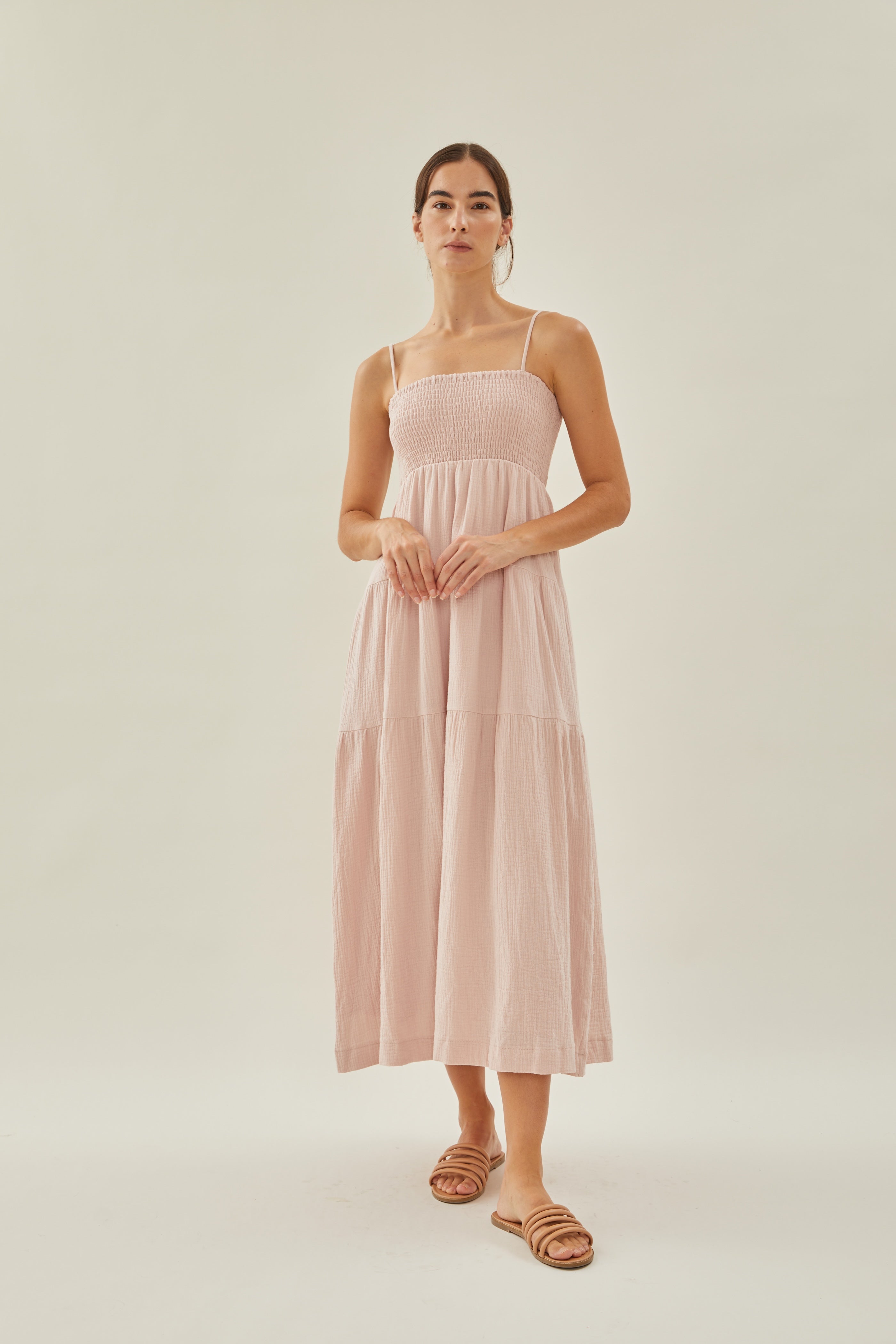 Shirred Maxi Dress in Muted Rose