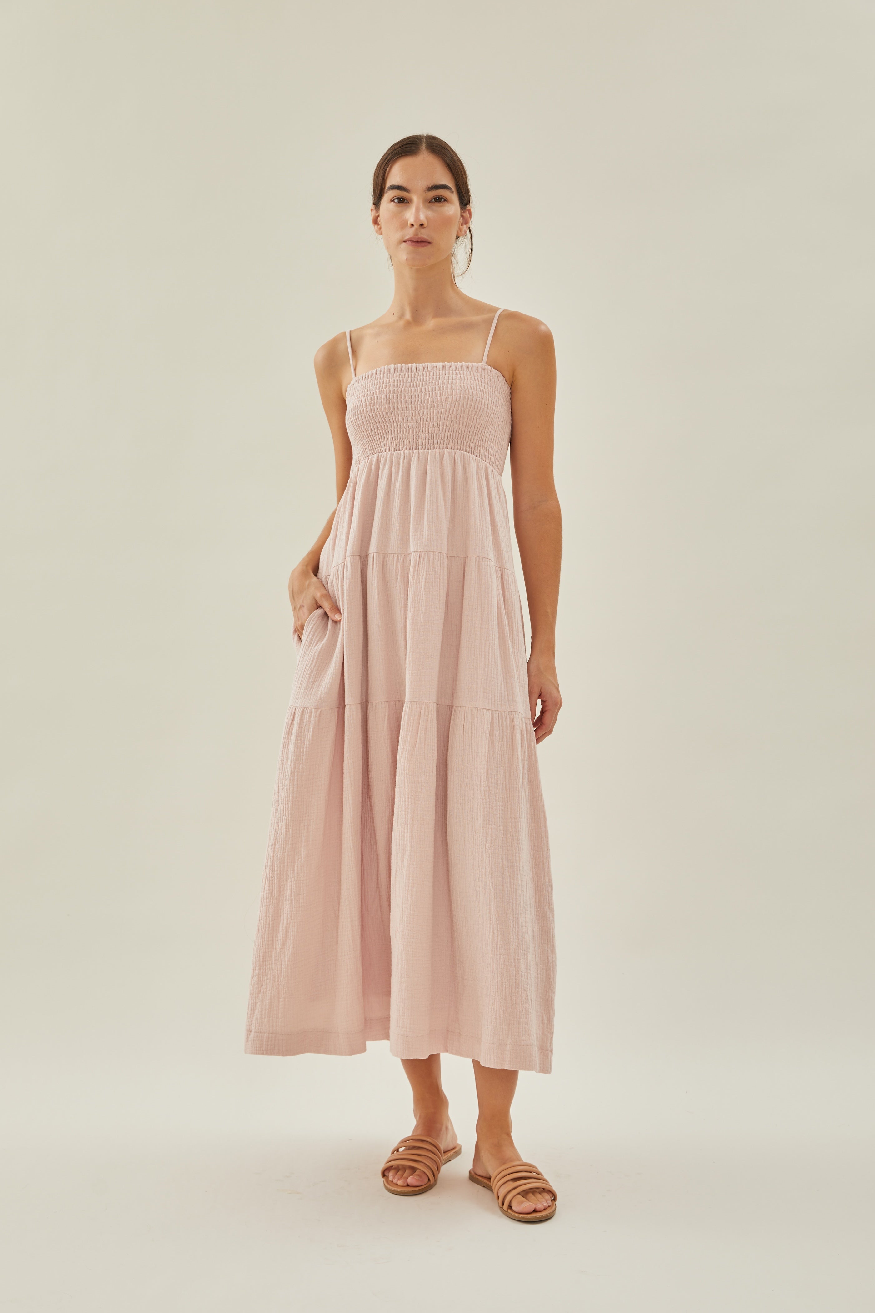 Shirred Maxi Dress in Muted Rose