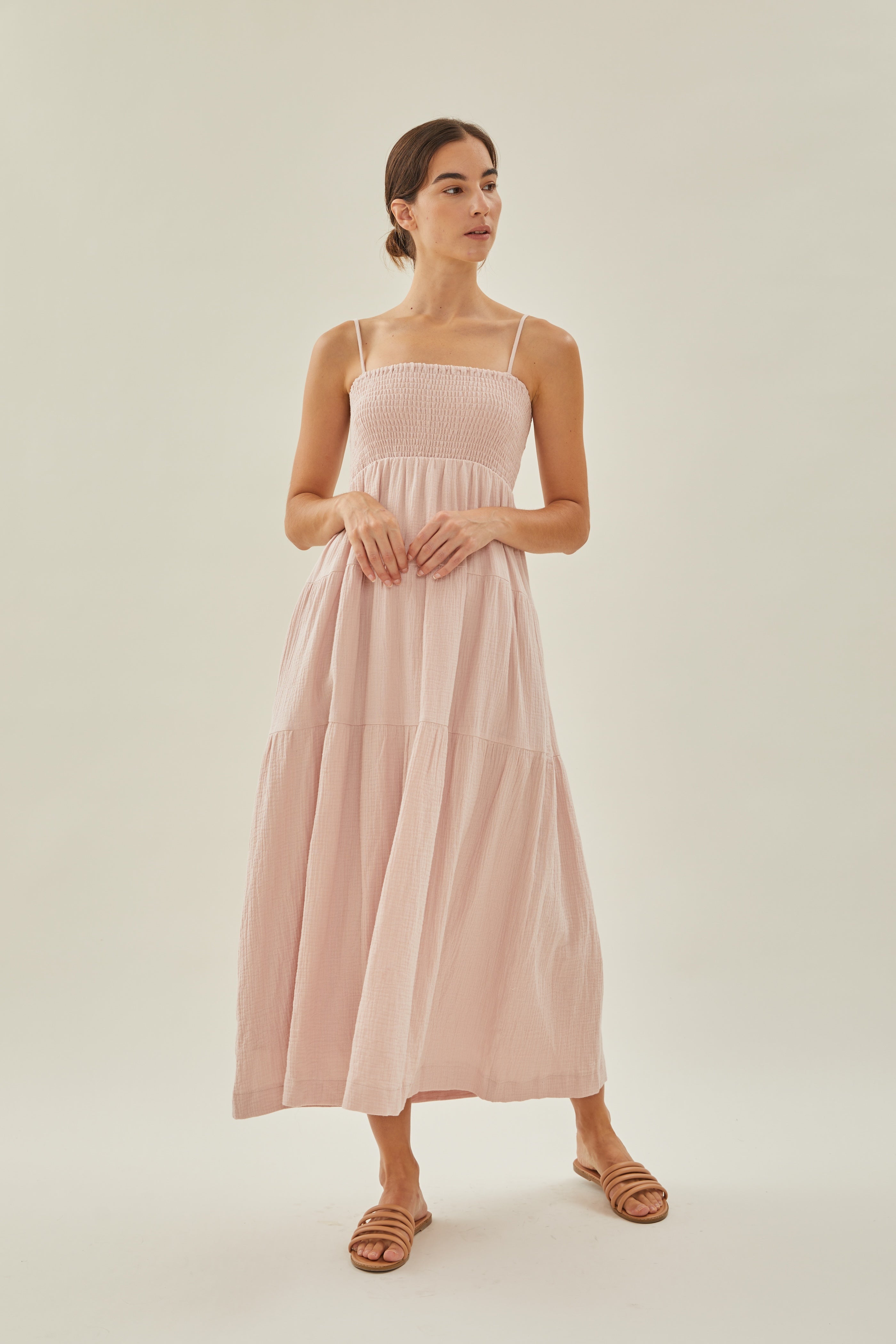 Shirred Maxi Dress in Muted Rose