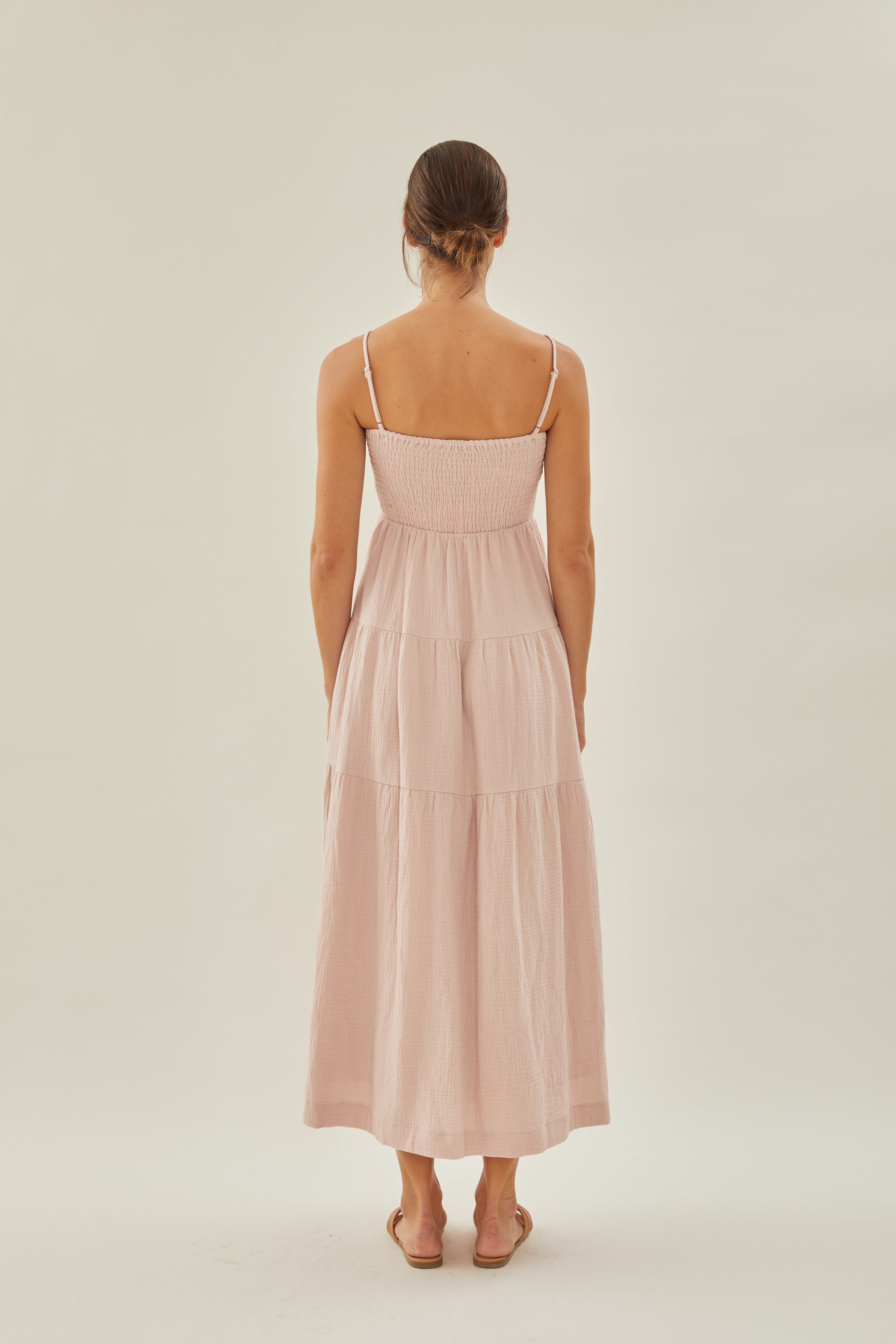 Shirred Maxi Dress in Muted Rose