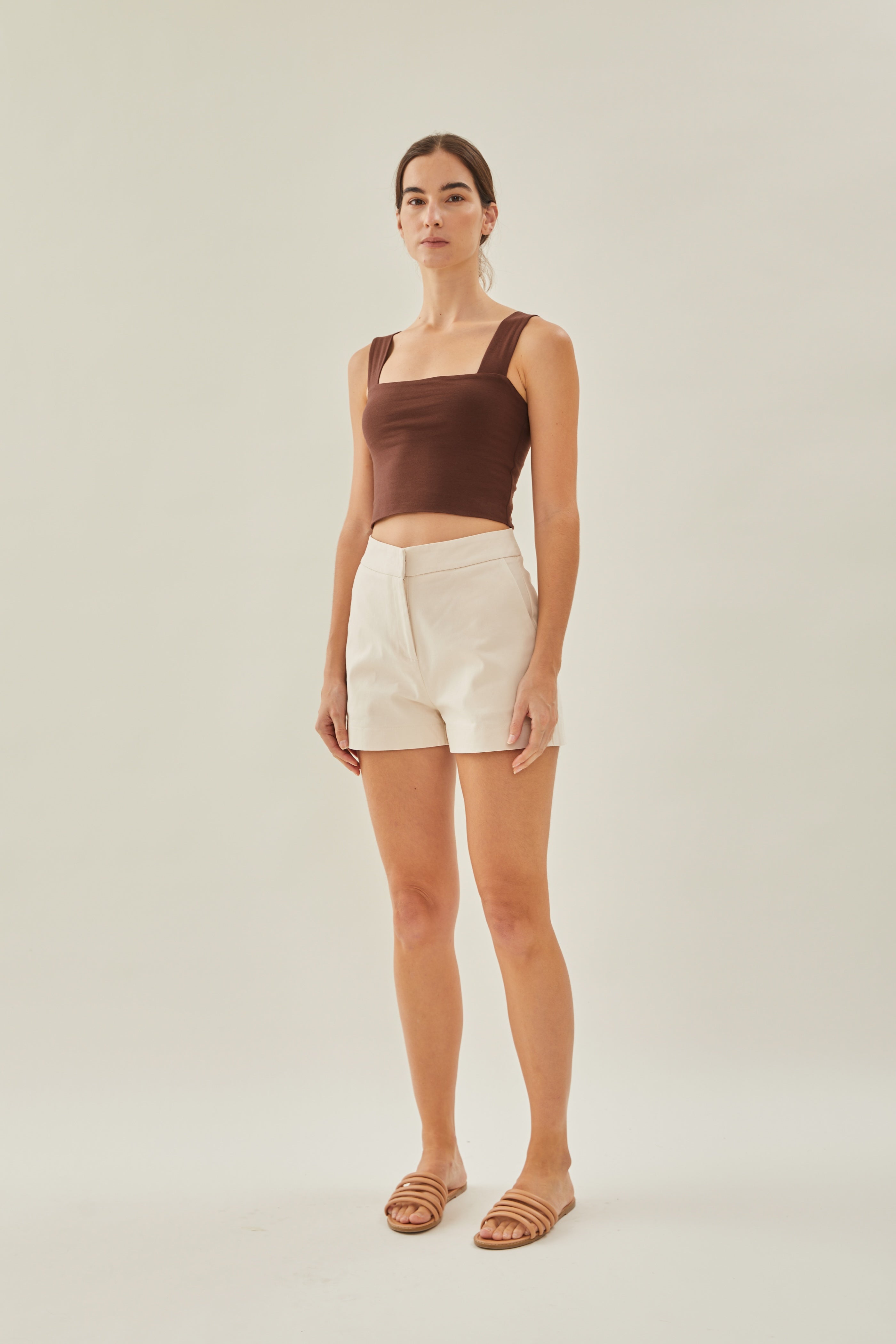 Classic Straight Neck Tank Top in Brown