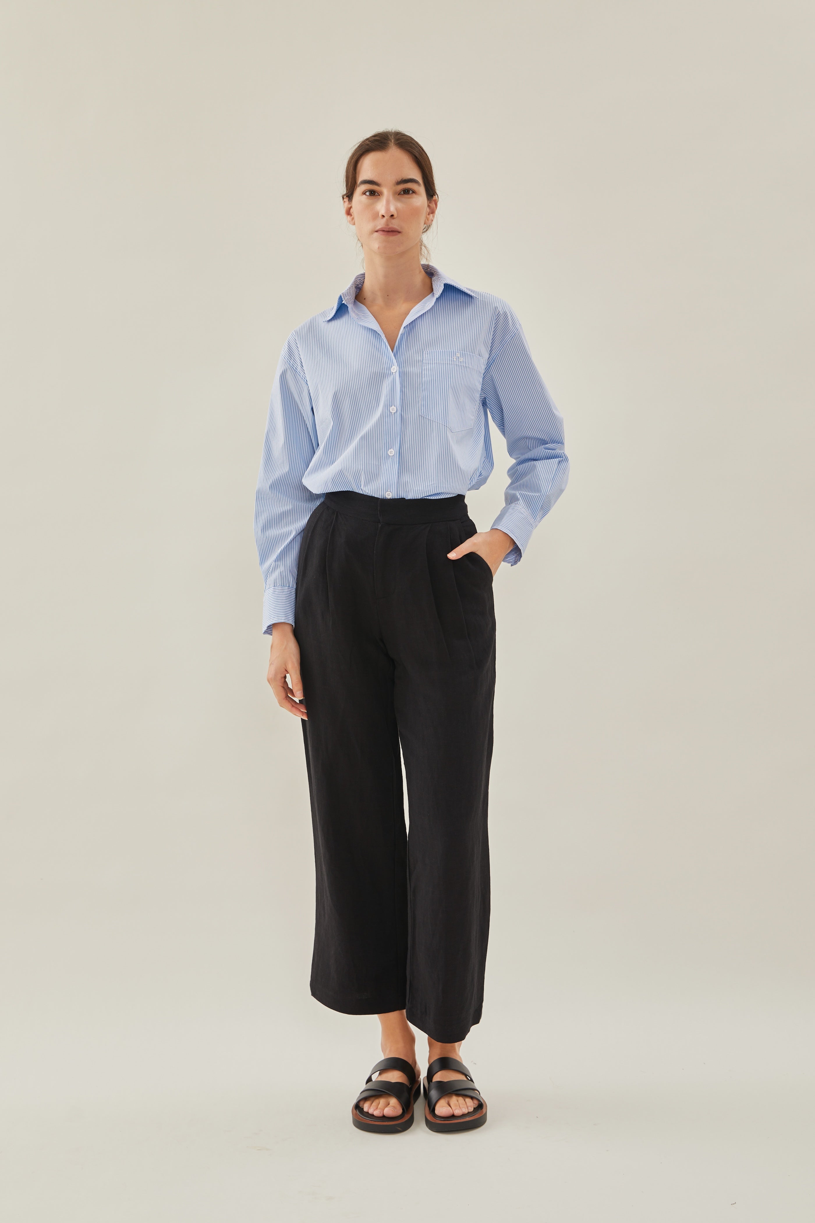 Linen Suit Trousers in Black