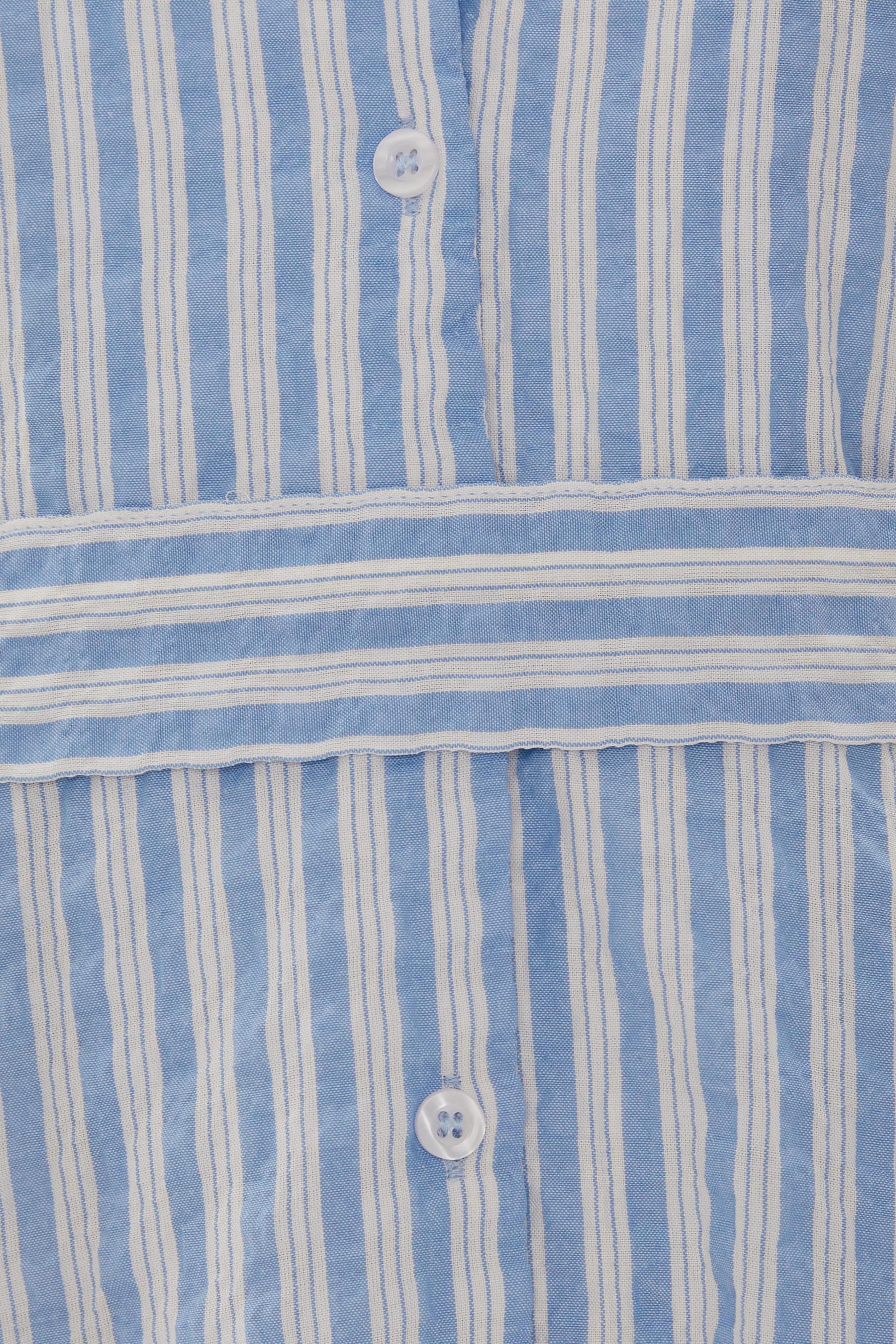 Seersucker Collared Midi Dress in Stripe Blue