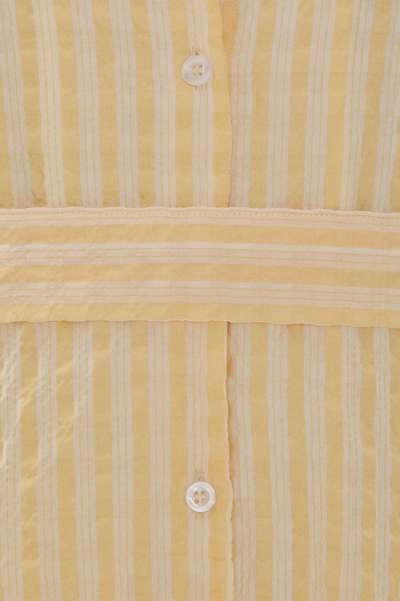 Seersucker Collared Midi Dress in Stripe Yellow