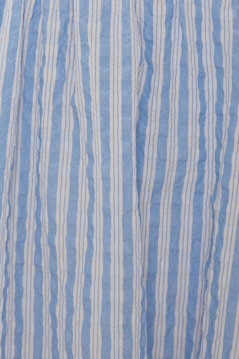 Bustier Gathered Midi Dress in Stripe Blue