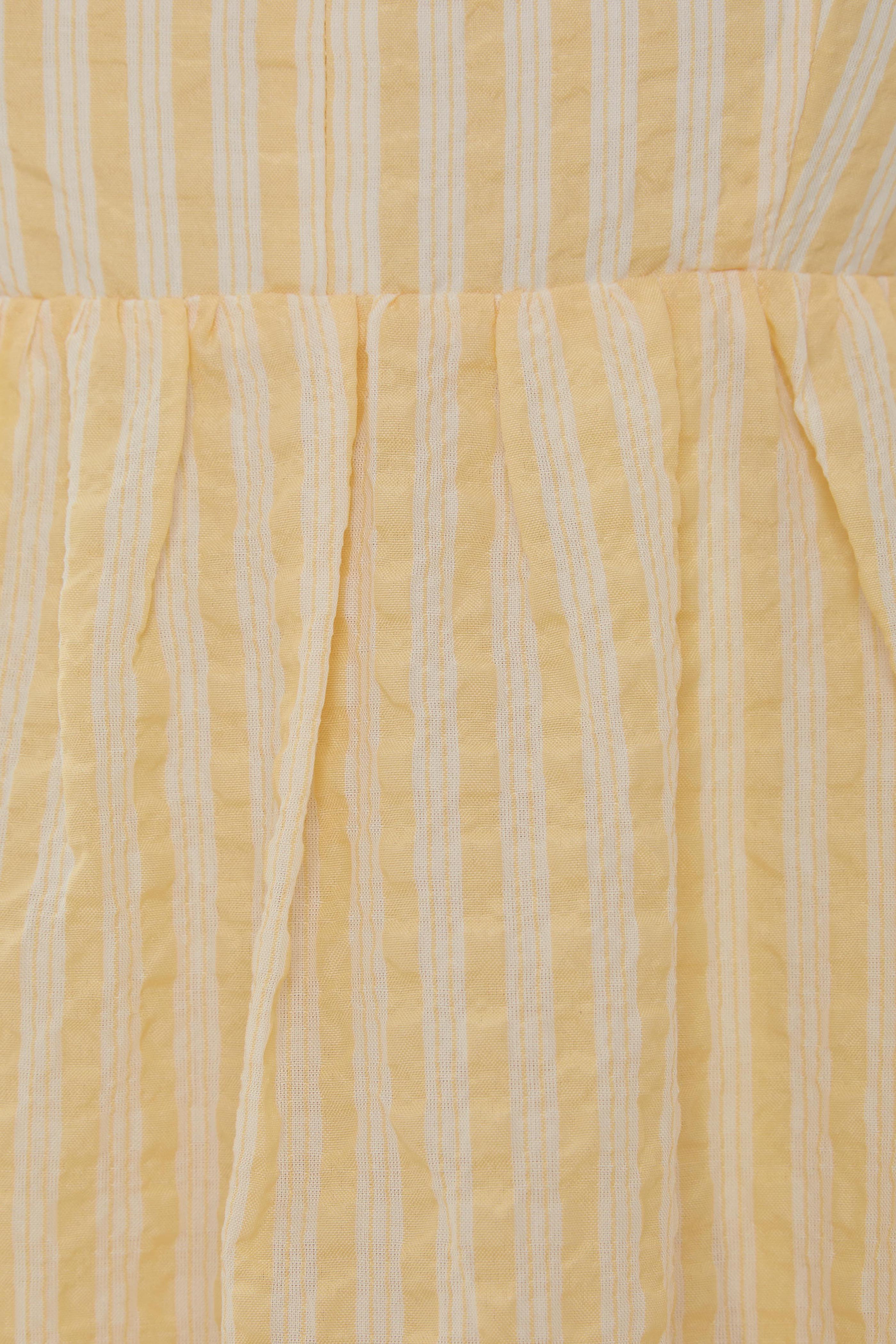 Bustier Gathered Midi Dress in Stripe Yellow