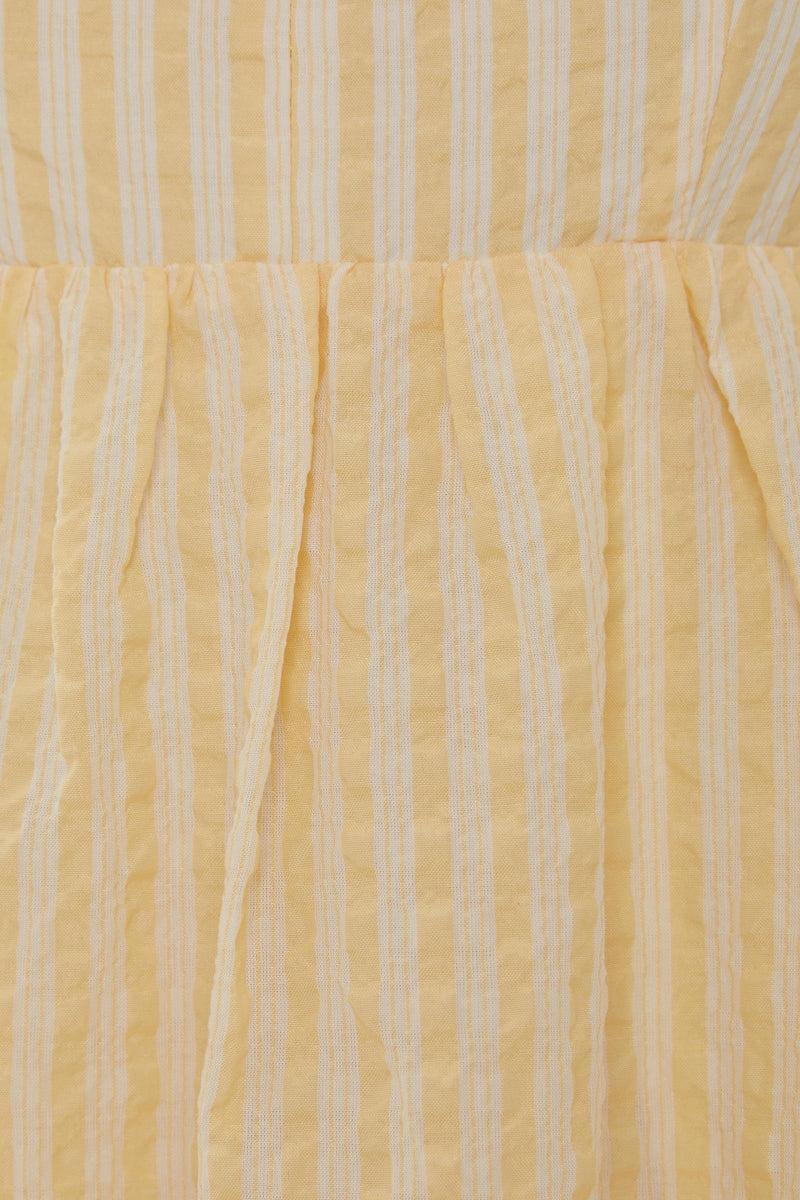 Bustier Gathered Midi Dress in Stripe Yellow
