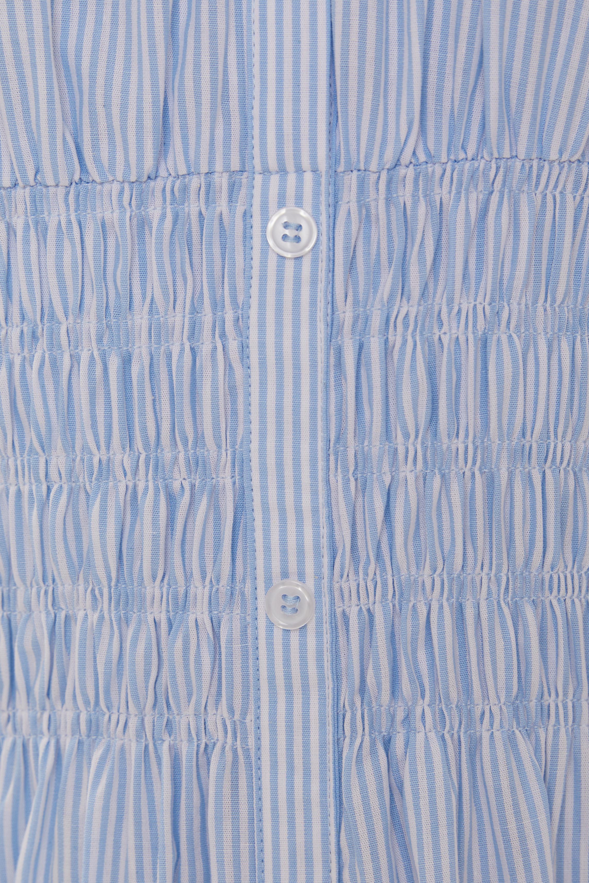 Shirred Shirt Dress in Stripe Blue