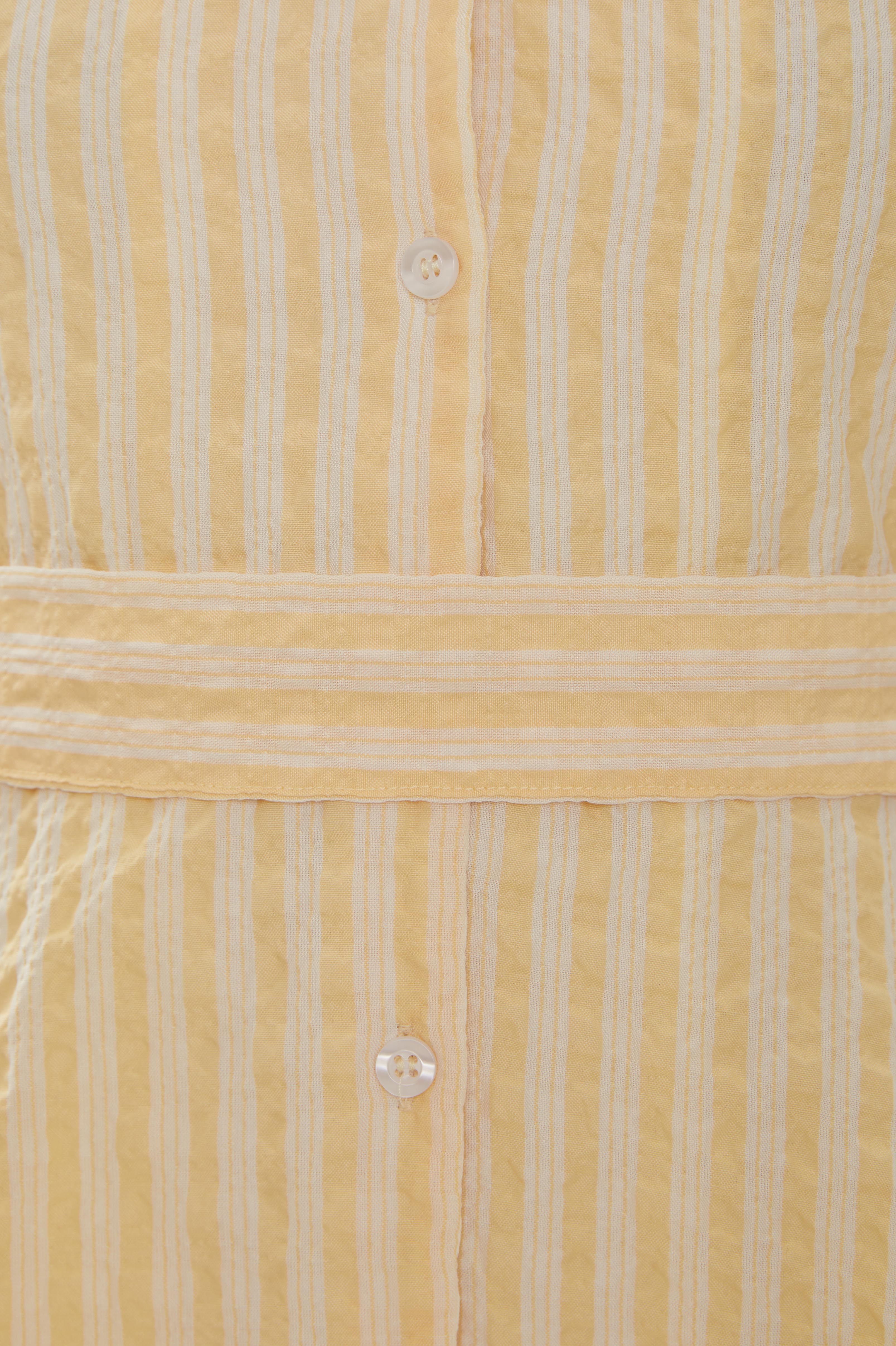 Linen Collared Mini Dress in Stripe Yellow