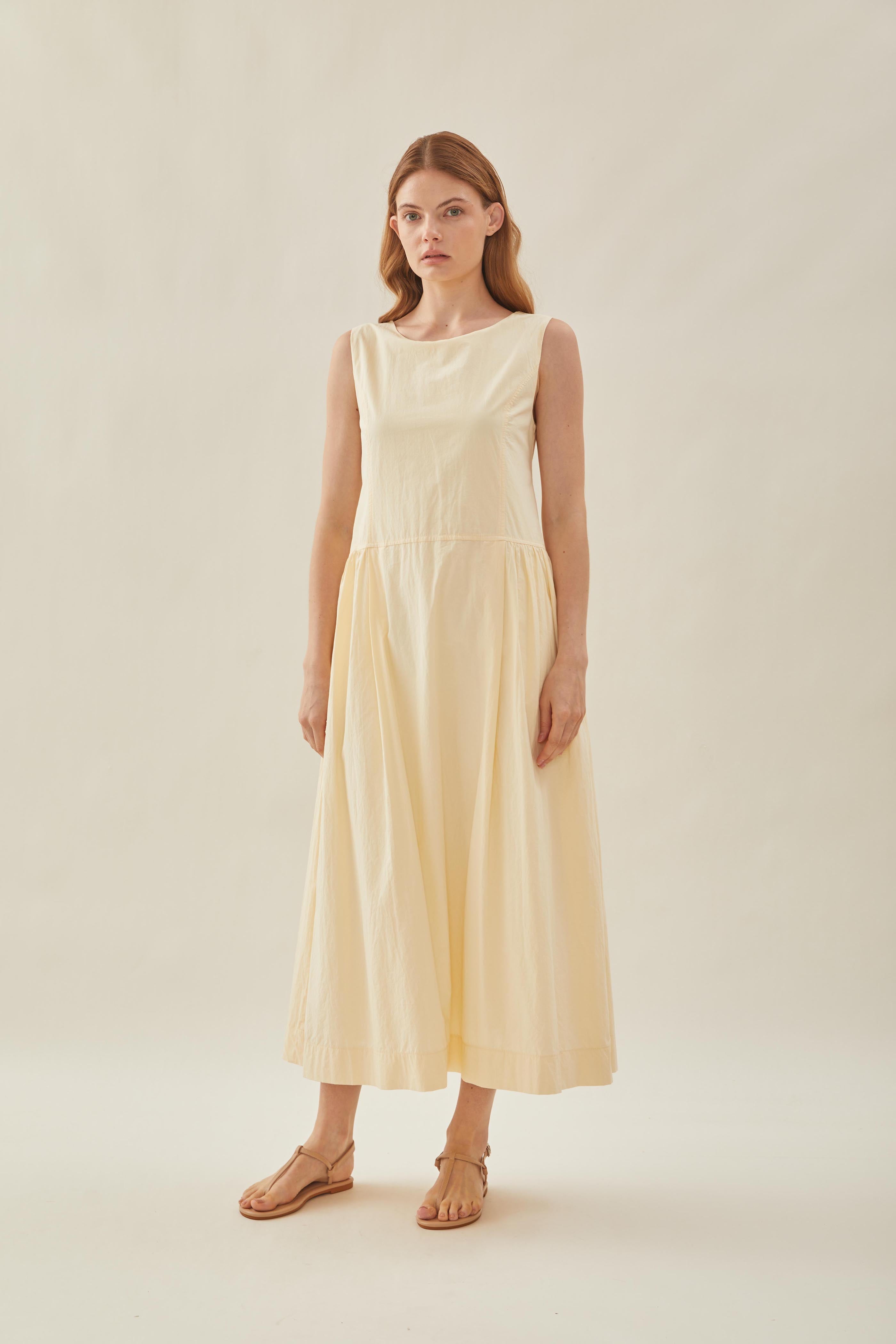 Cotton Poplin Sleeveless Dress in Eggnog