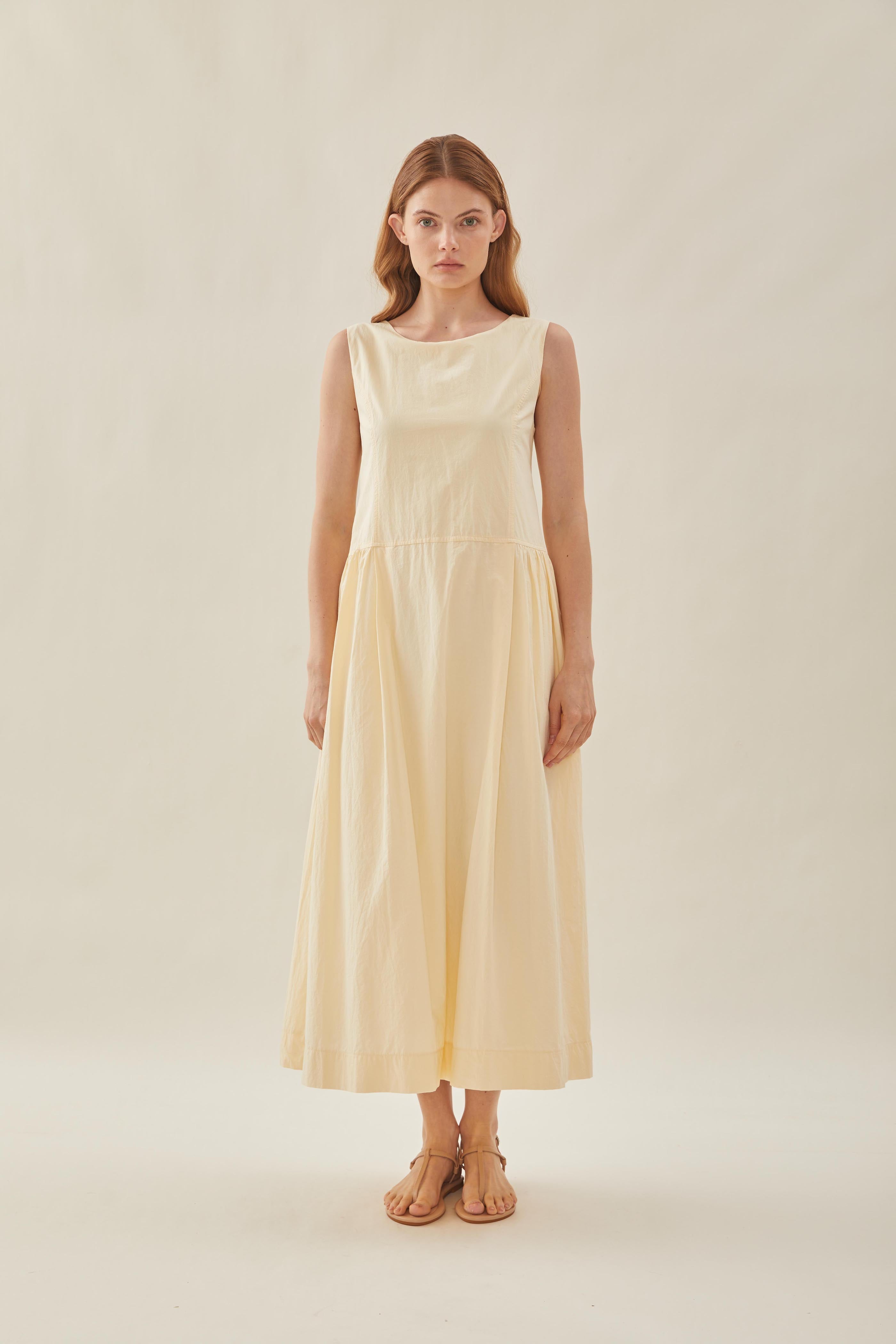 Cotton Poplin Sleeveless Dress in Eggnog