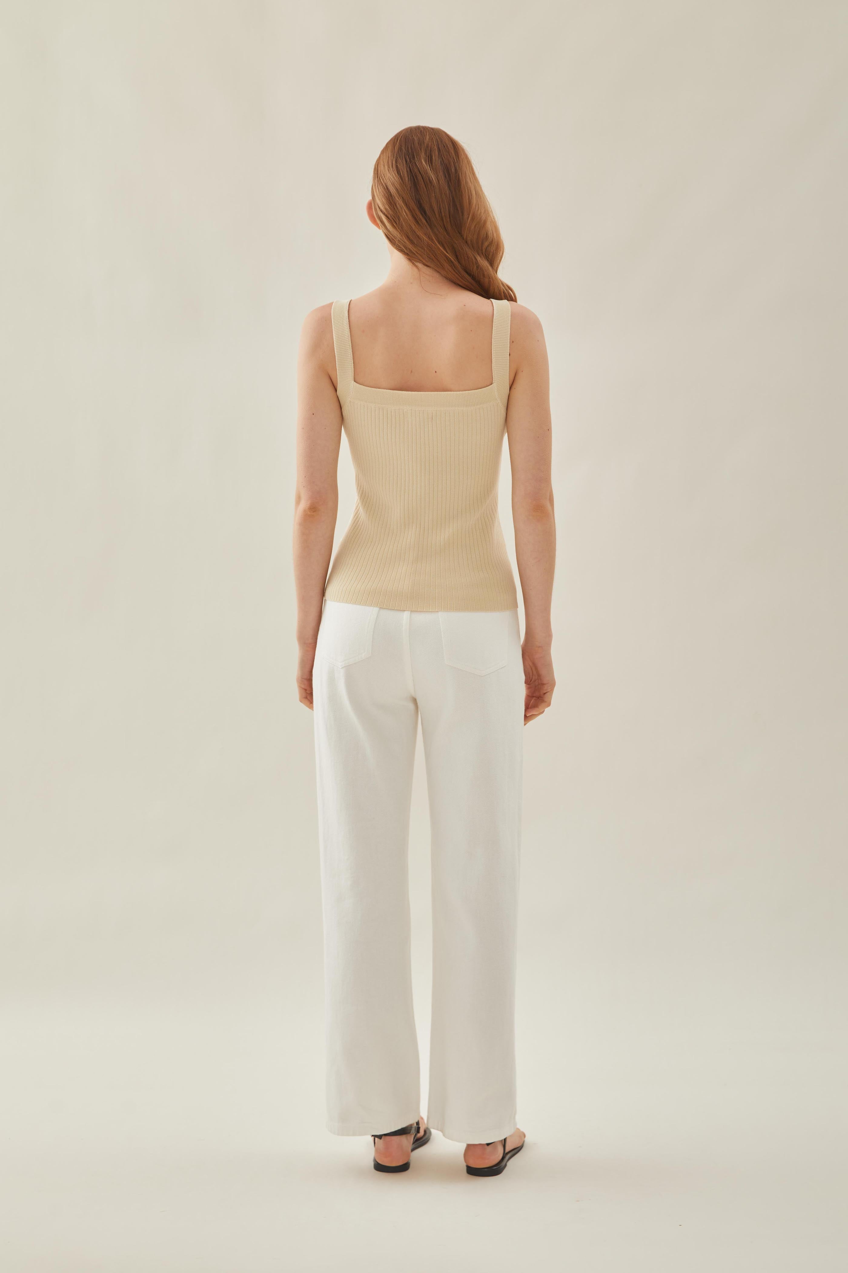 Knitted Straight Neck Tank in Natural