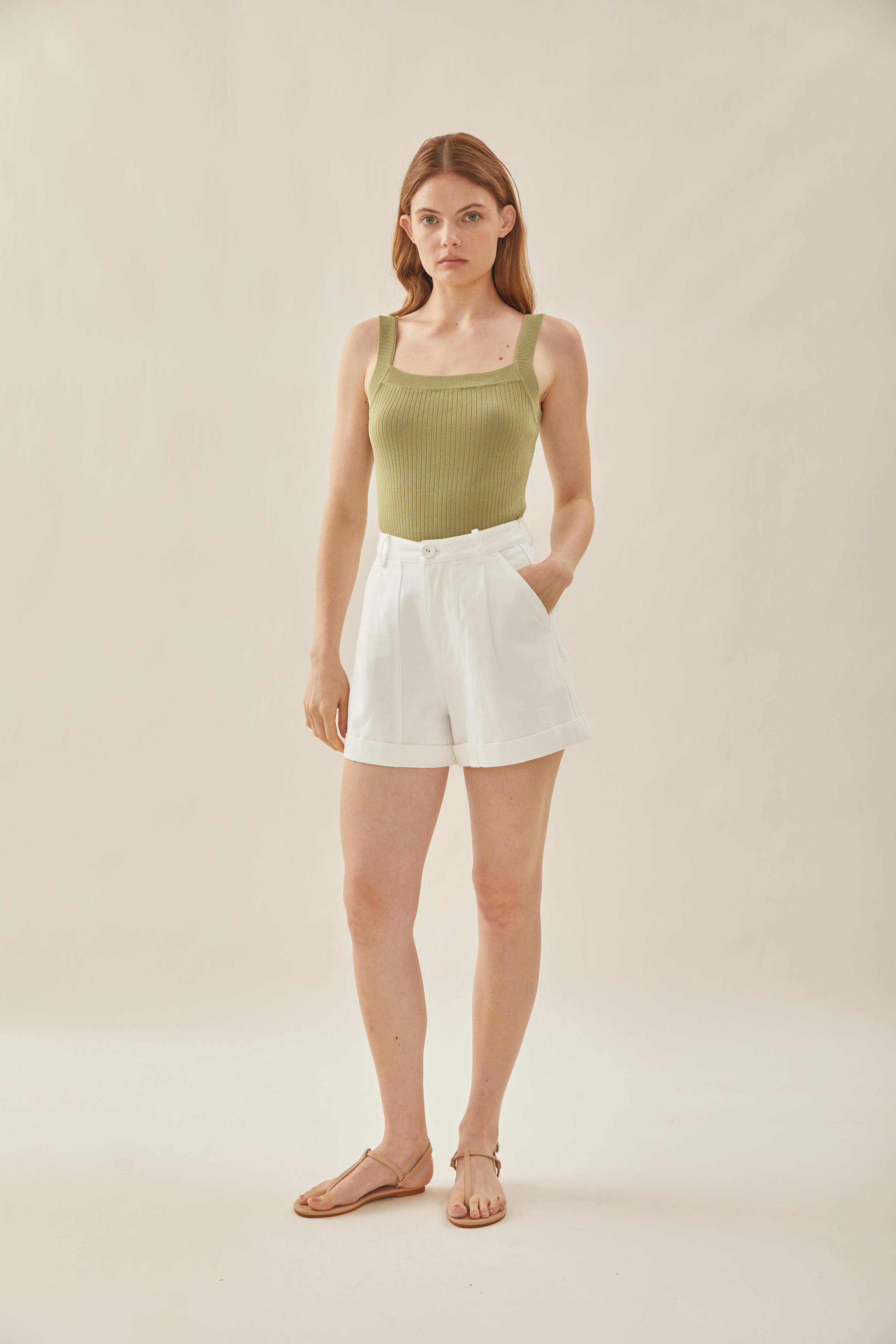 Knitted Straight Neck Tank in Palm