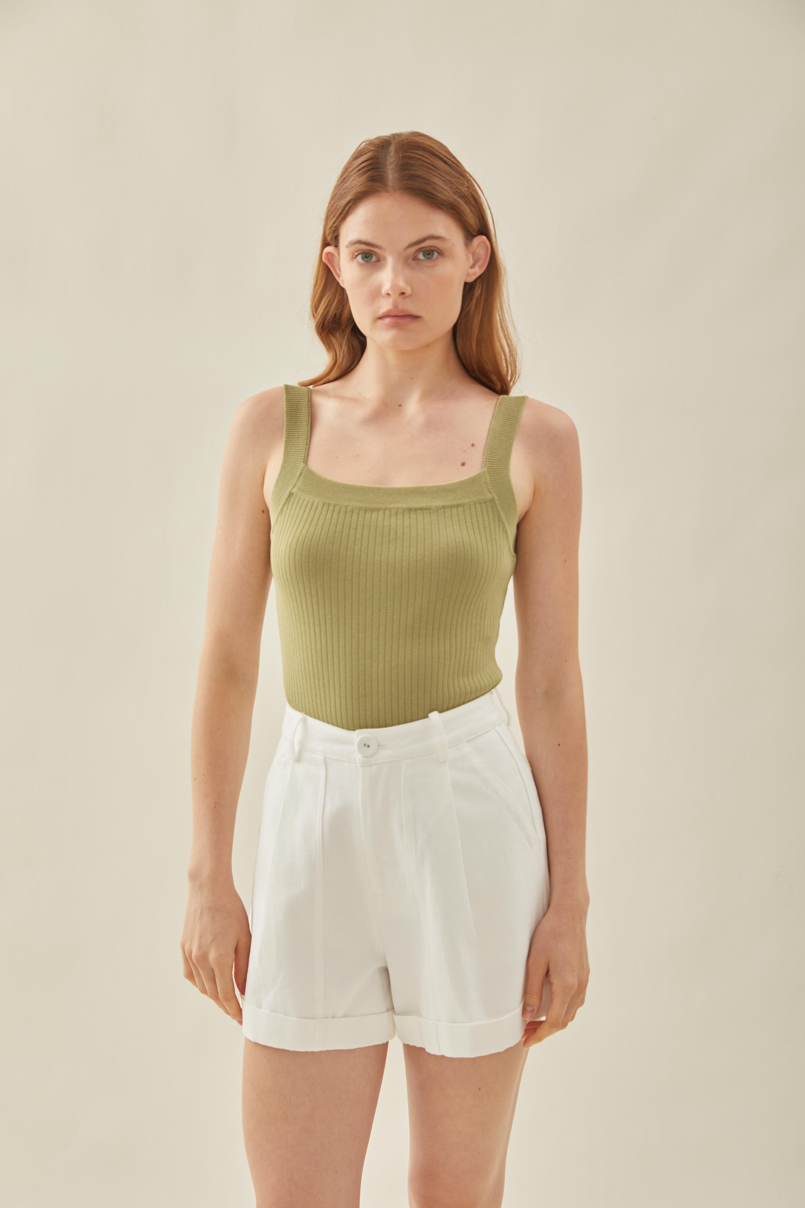 Knitted Straight Neck Tank in Palm