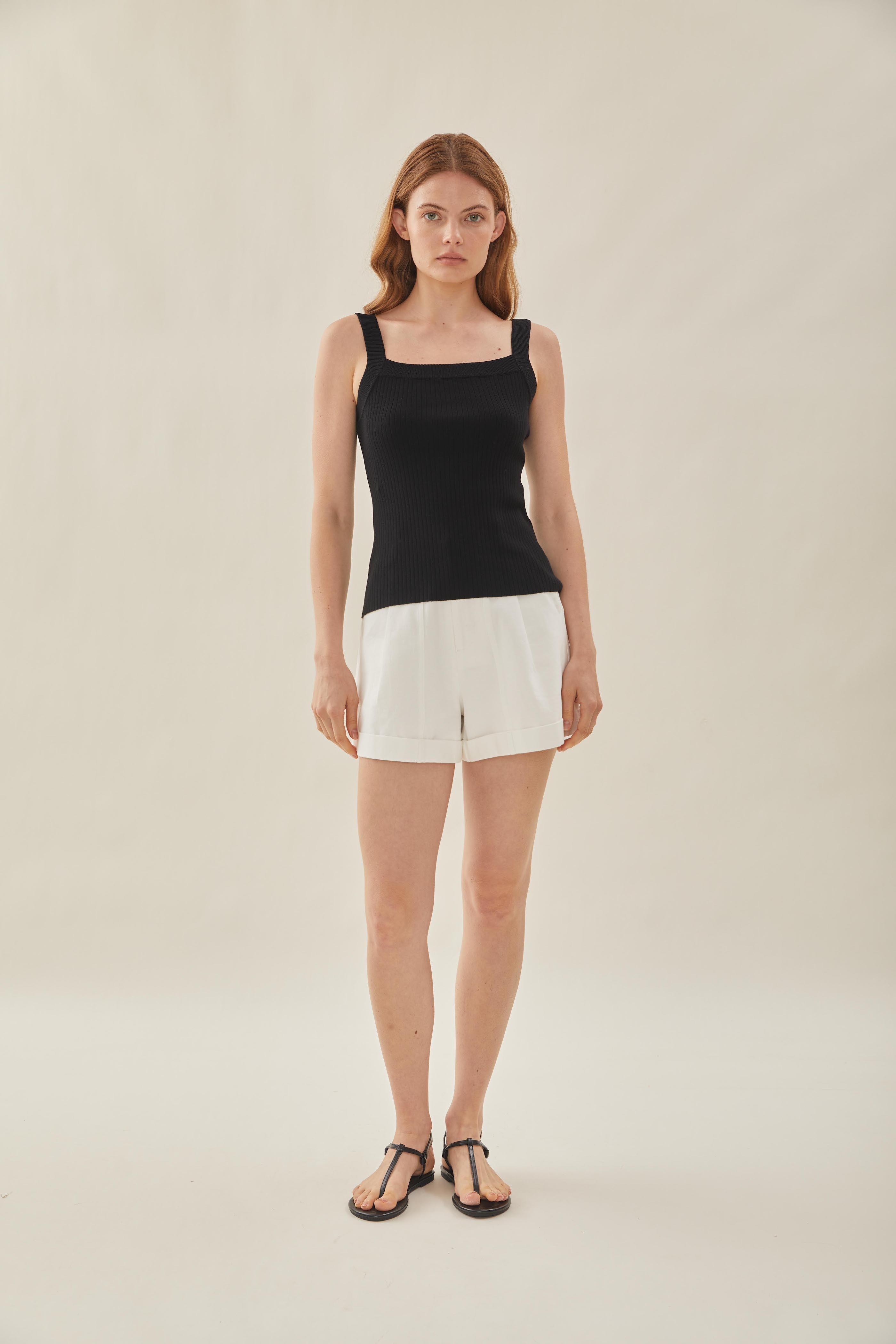 Knitted Straight Neck Tank in Black