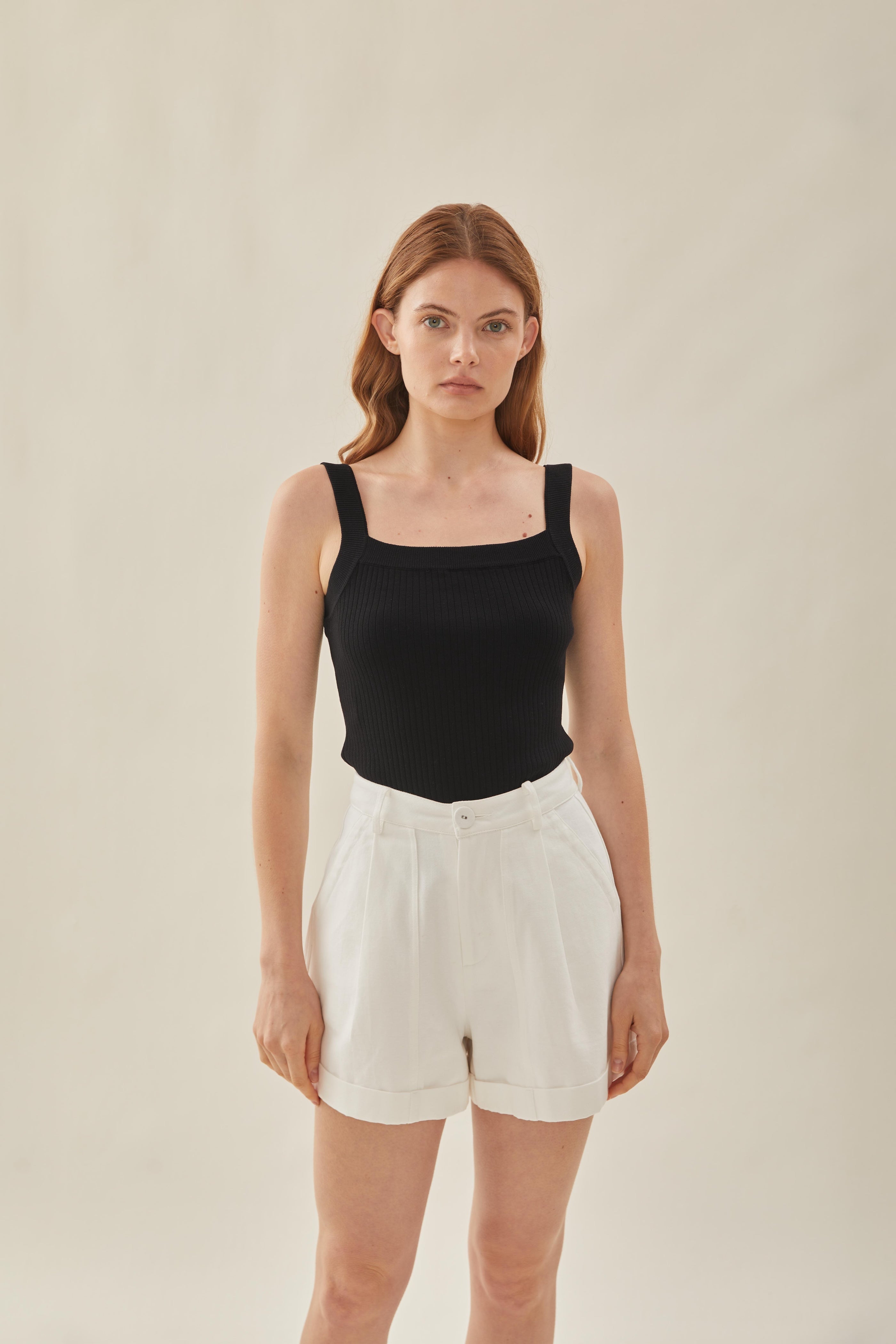Knitted Straight Neck Tank in Black