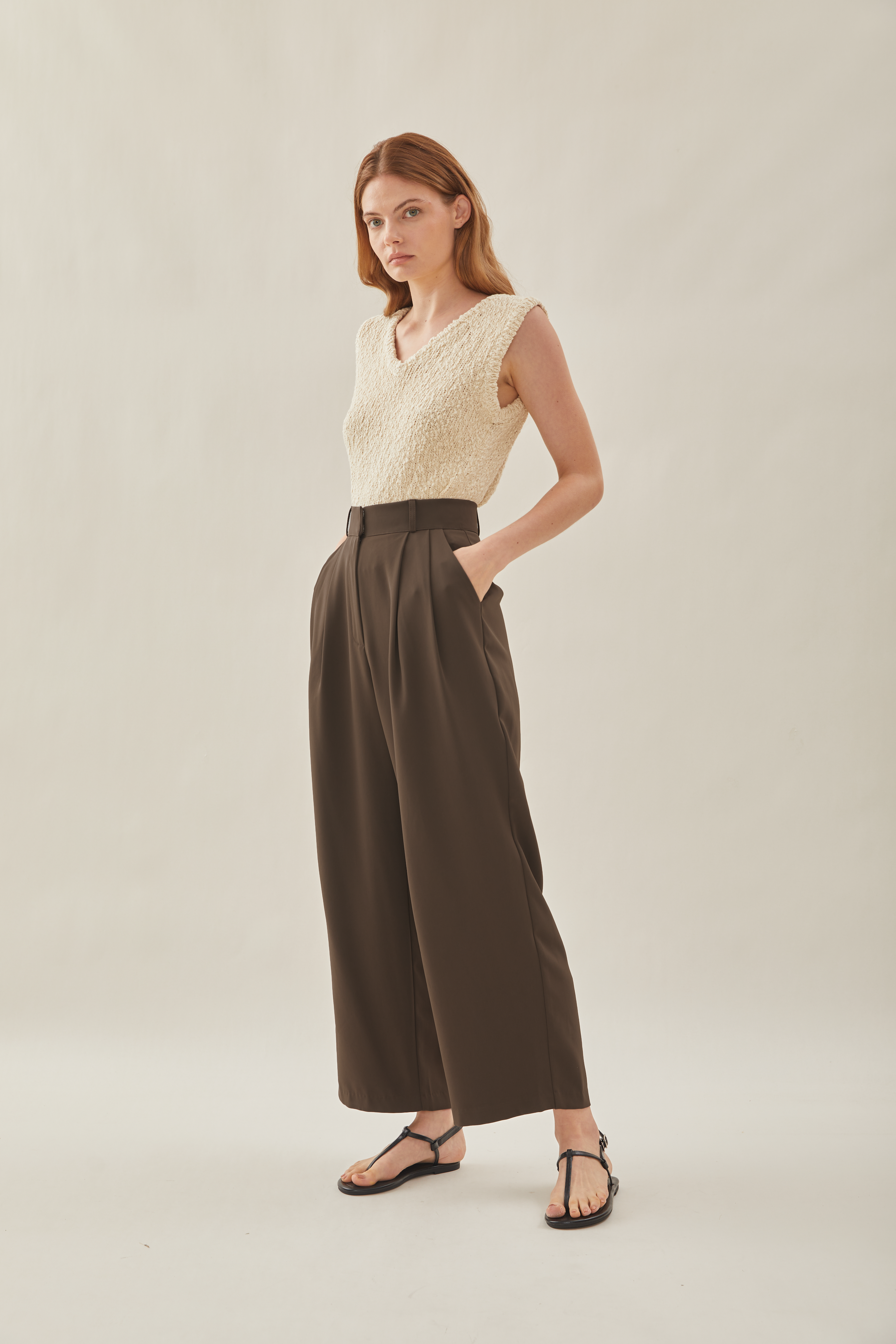 Tailored Wide Leg Pants in Toffee