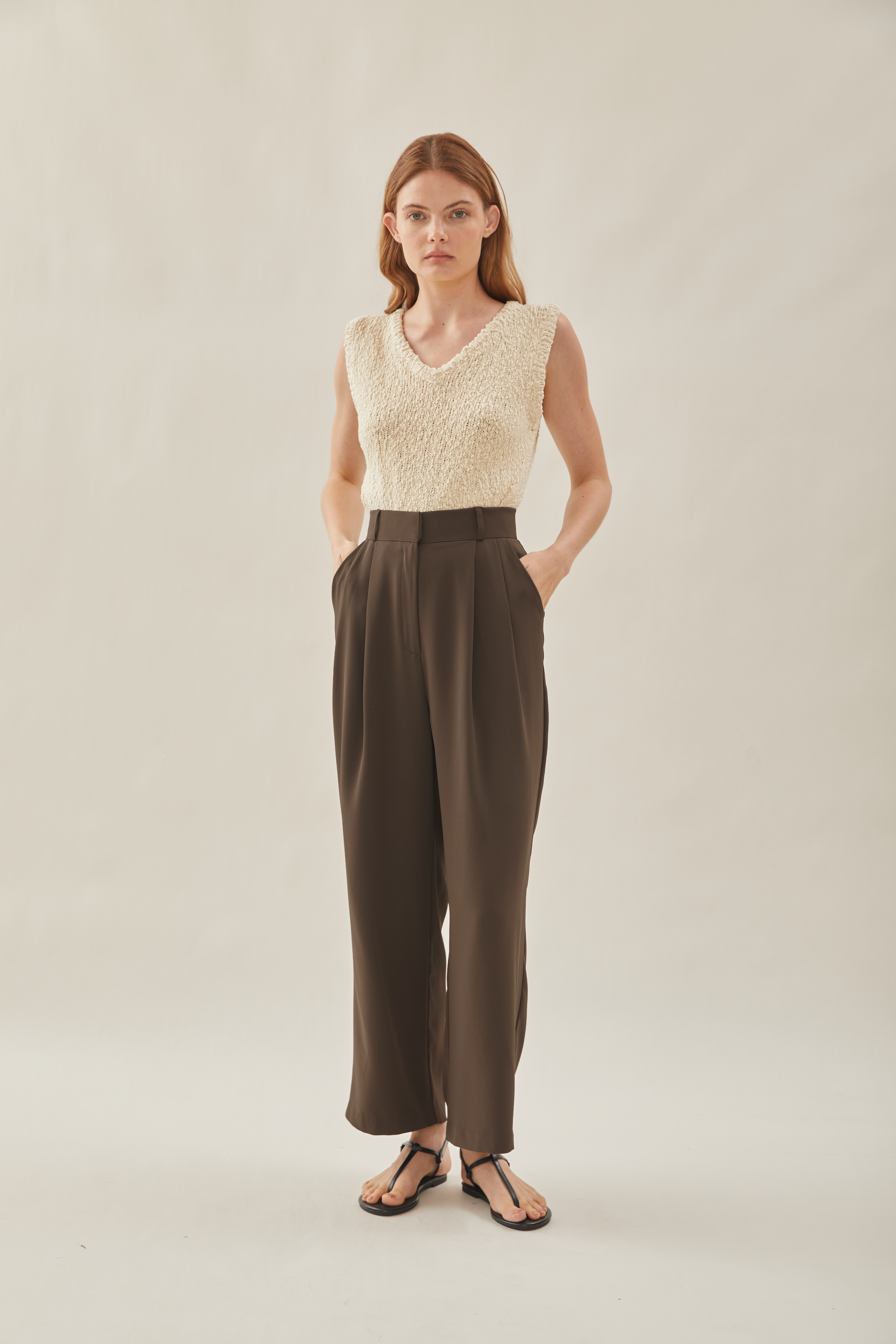 Tailored Wide Leg Pants in Toffee