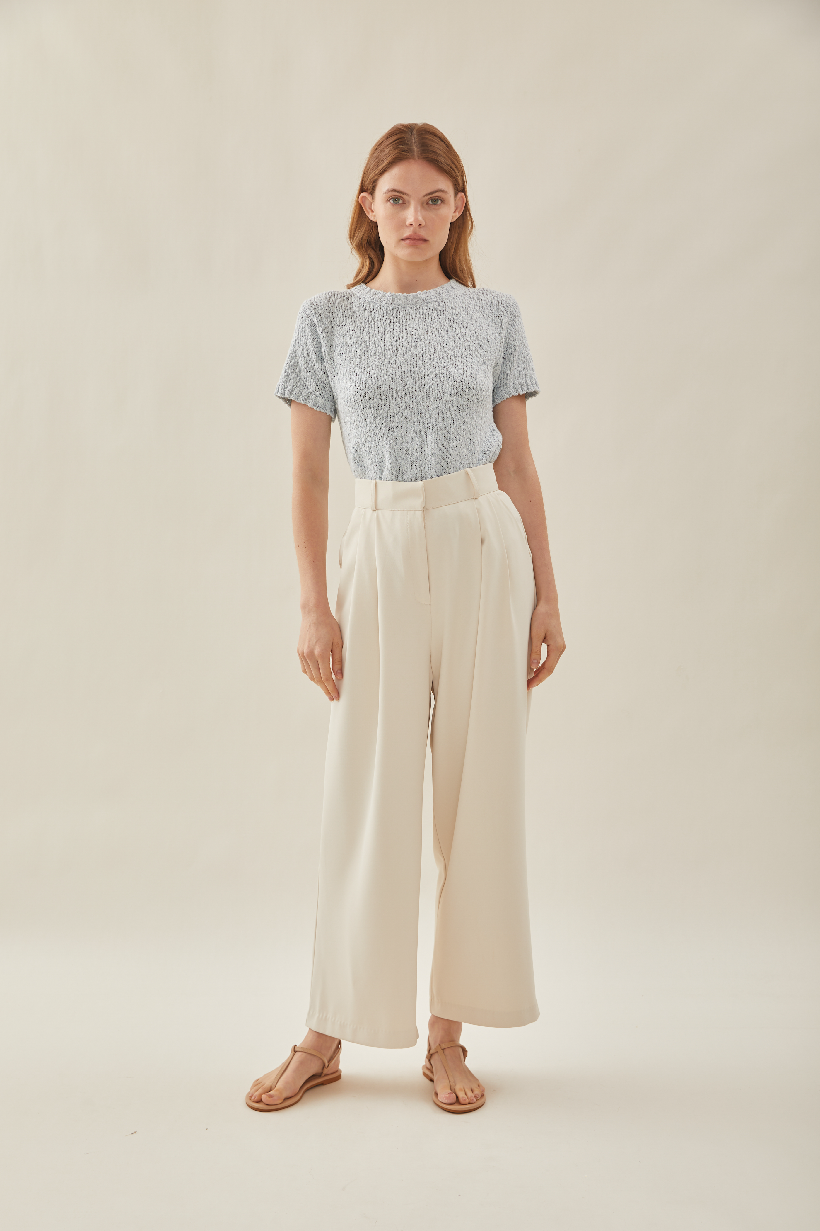 Tailored Wide Leg Pants in Natural
