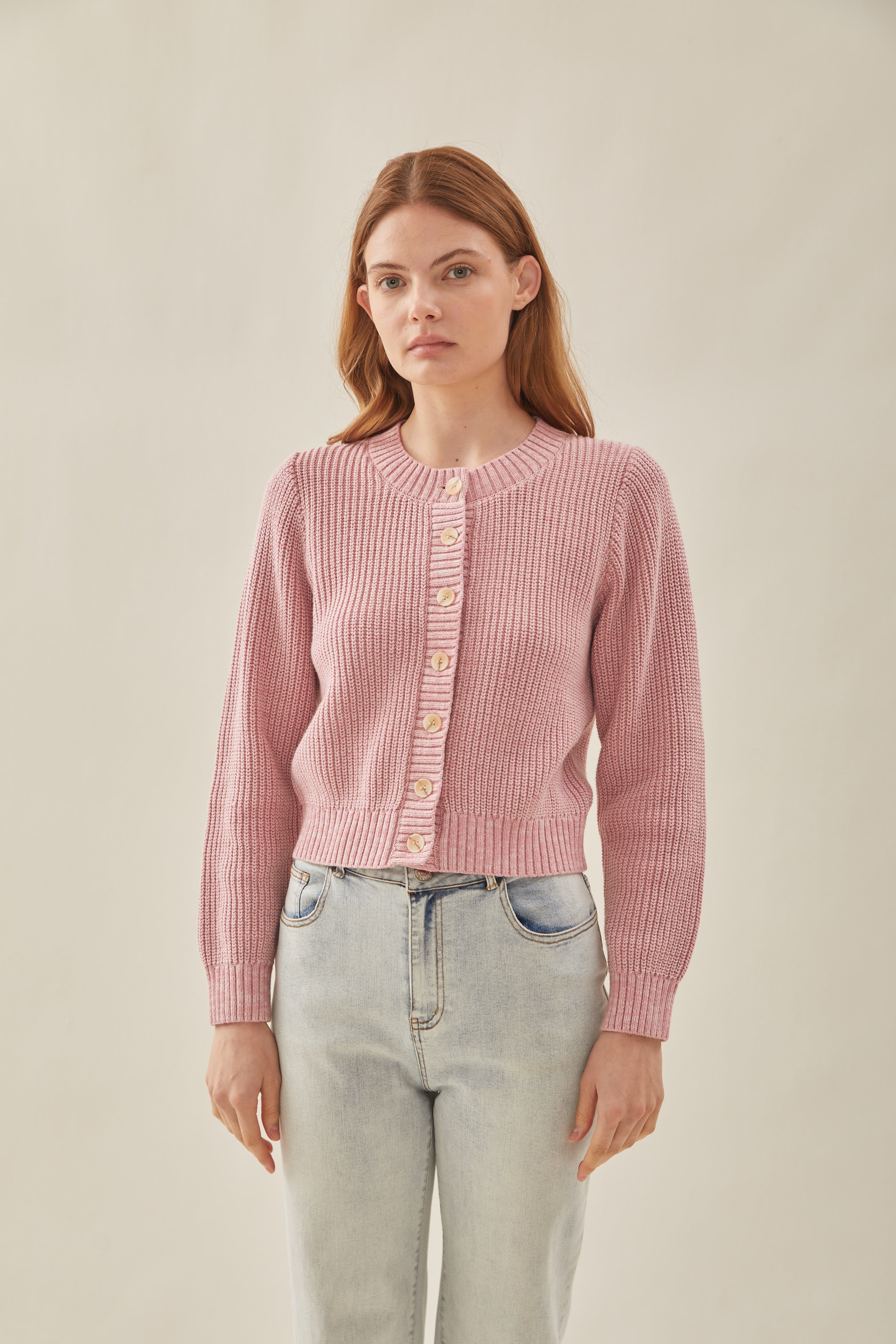 Yarn Knitted Cardigan in Peony
