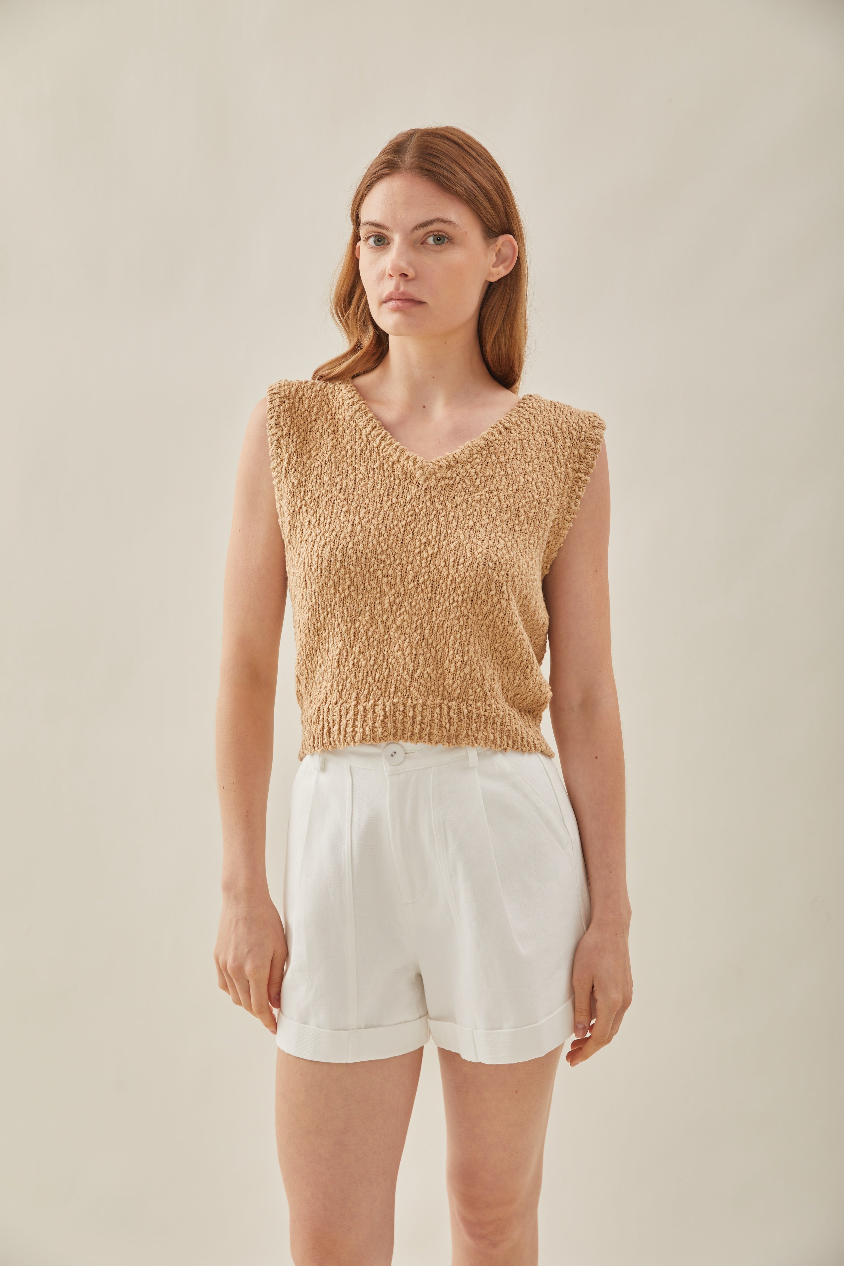 Textured Knit Vest in Oak