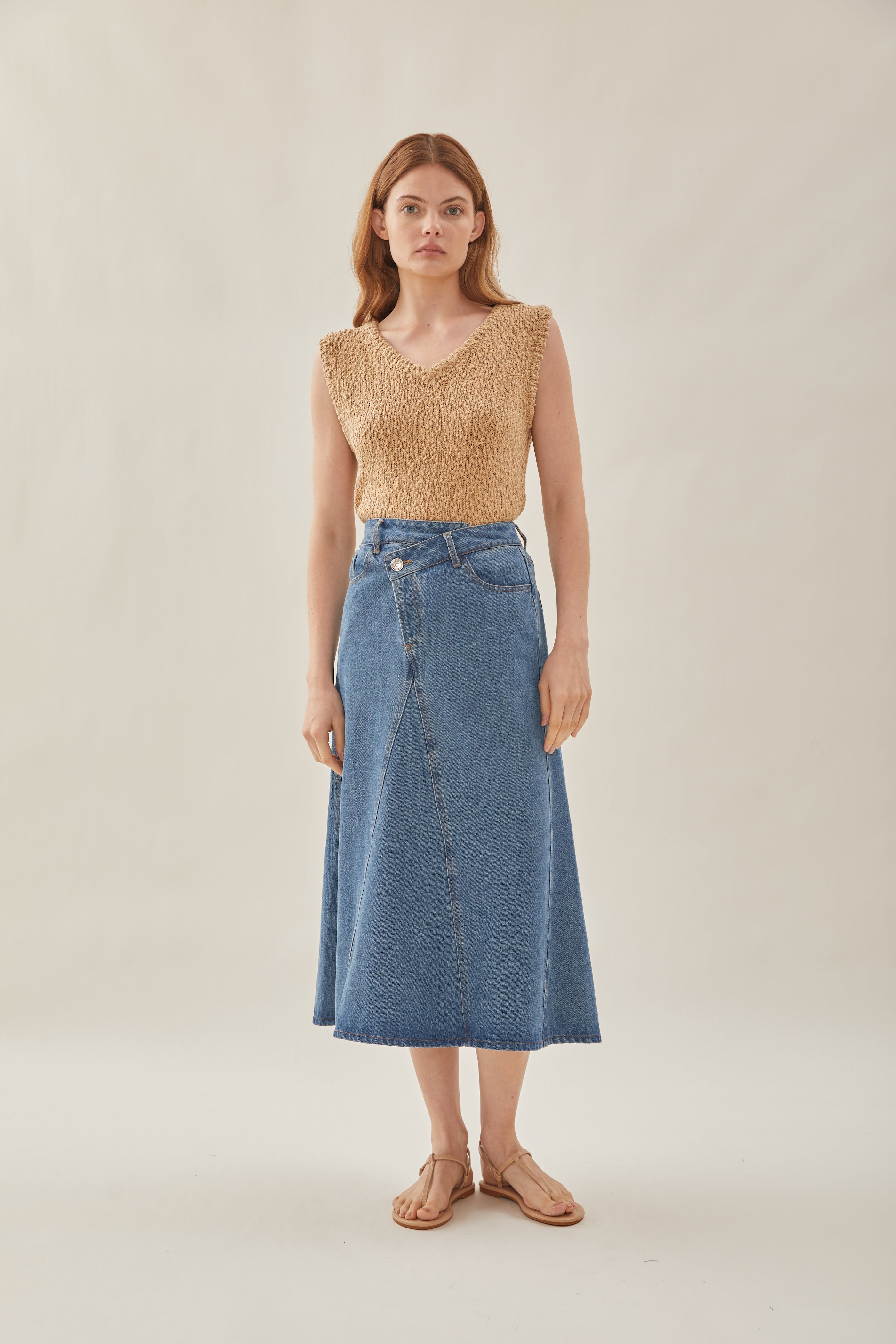 Asymmetrical Waist Denim Skirt in Indigo