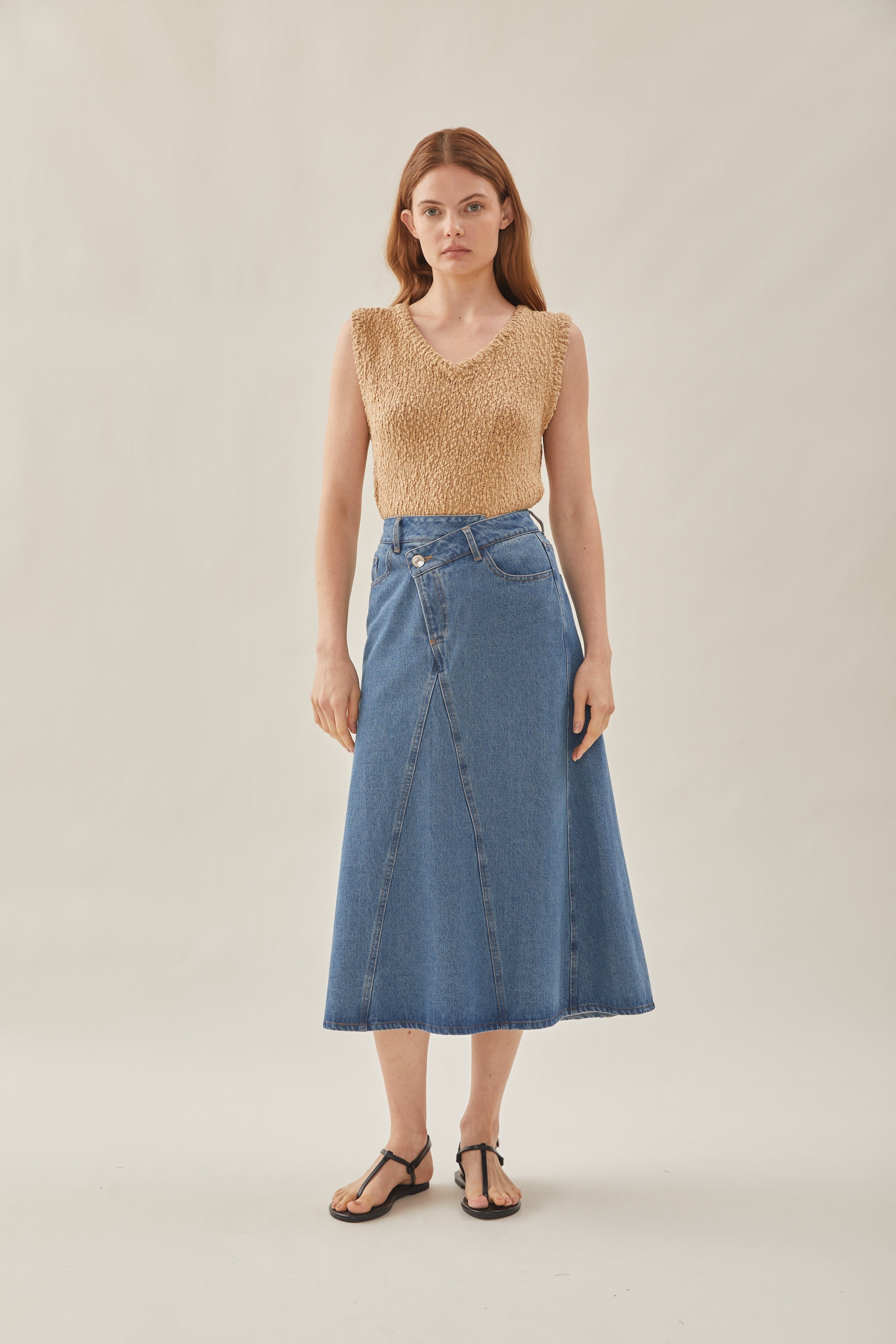 Asymmetrical Waist Denim Skirt in Indigo