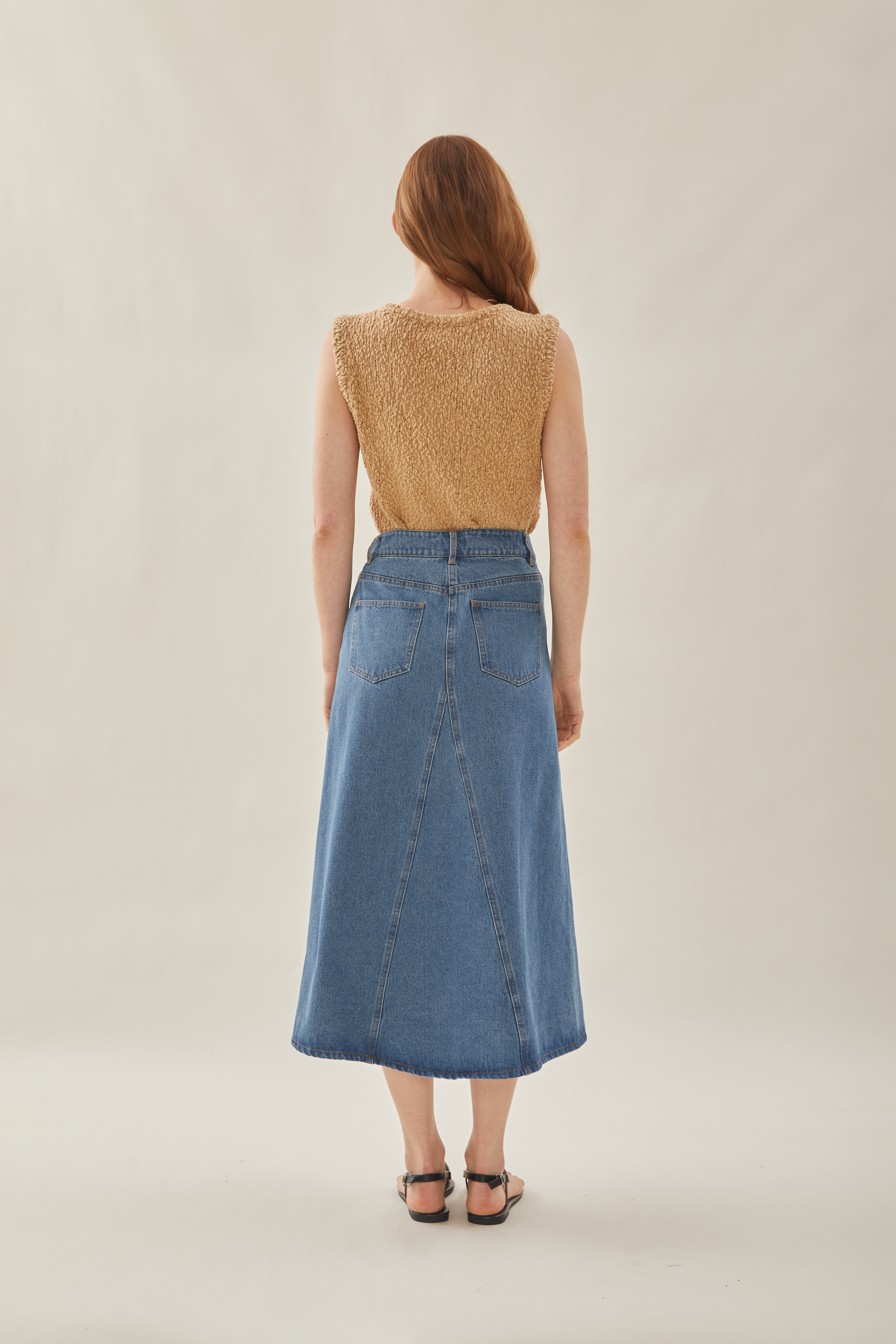 Asymmetrical Waist Denim Skirt in Indigo