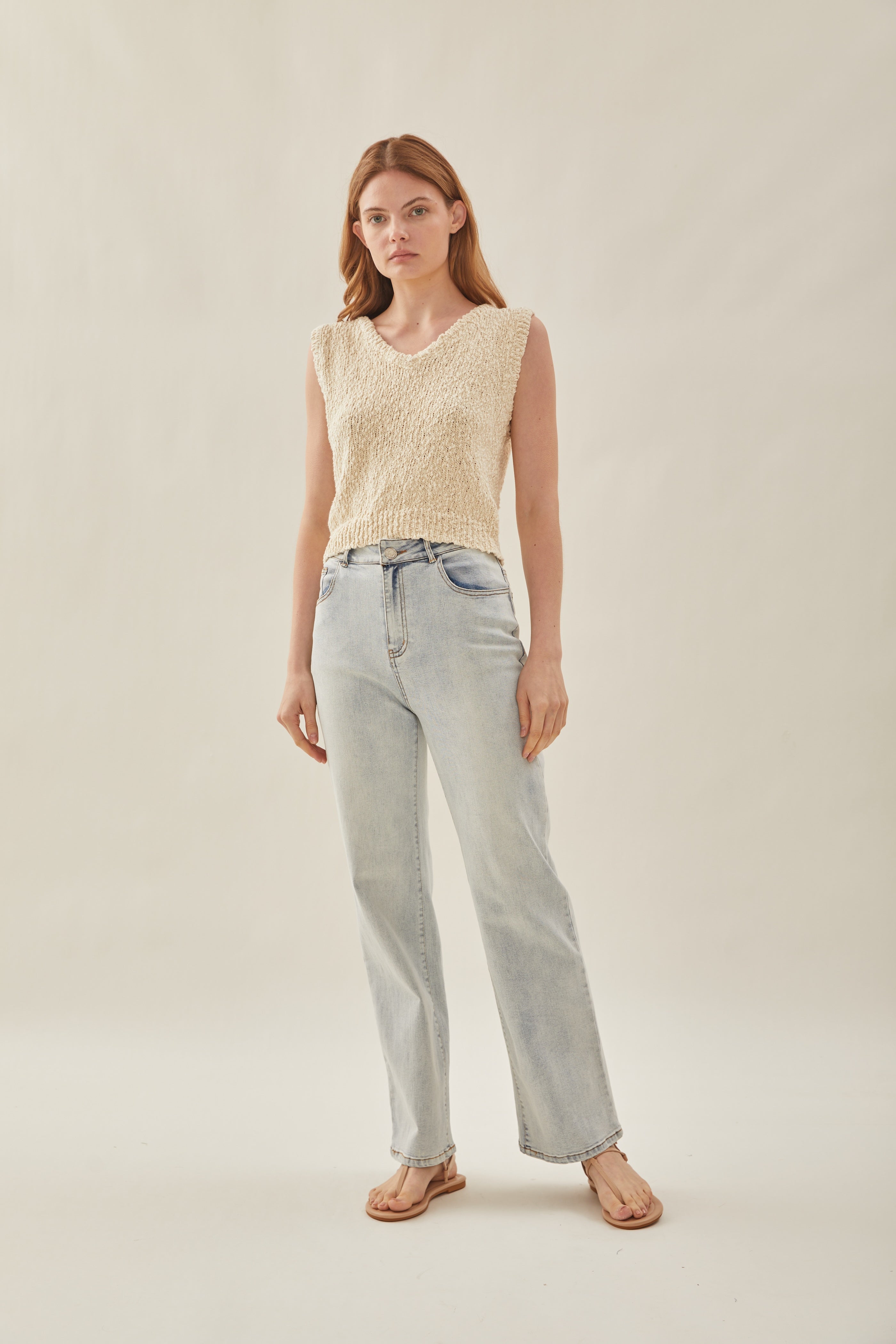Textured Knit Vest in Natural