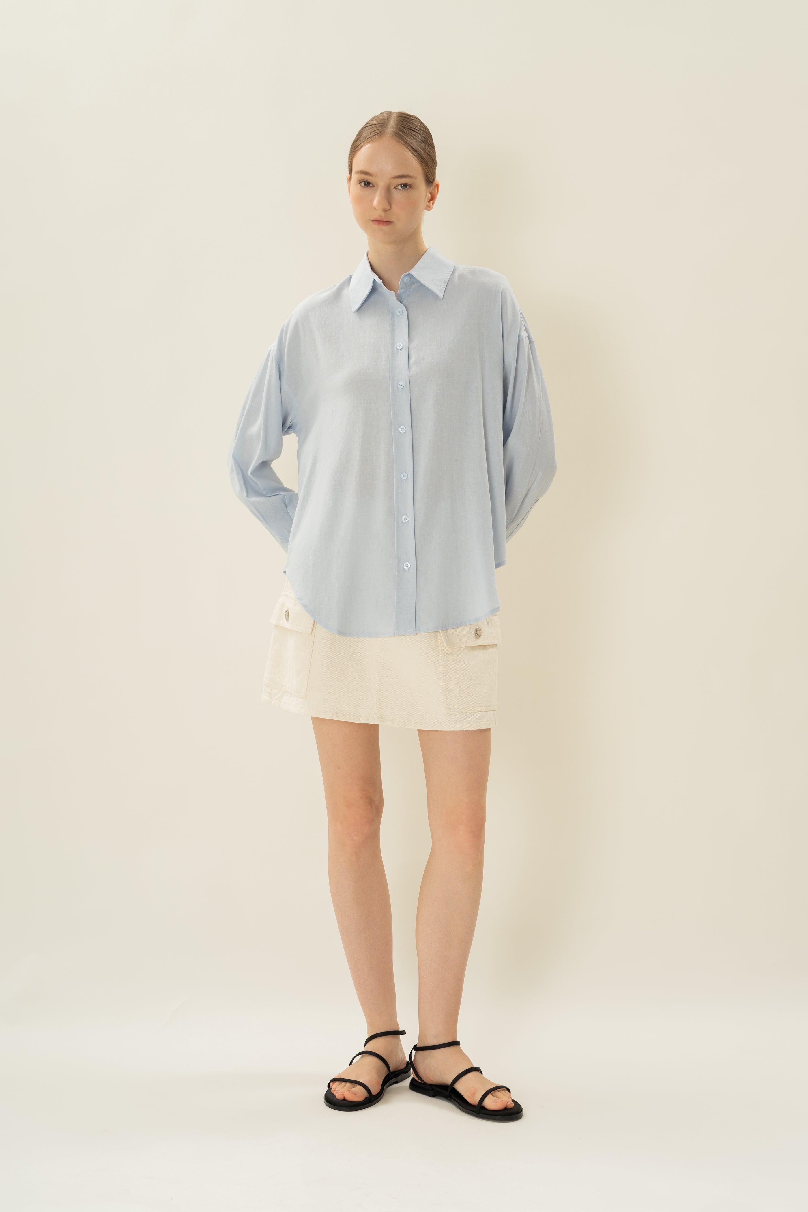 Linen Long Sleeved Shirt in Mist Blue