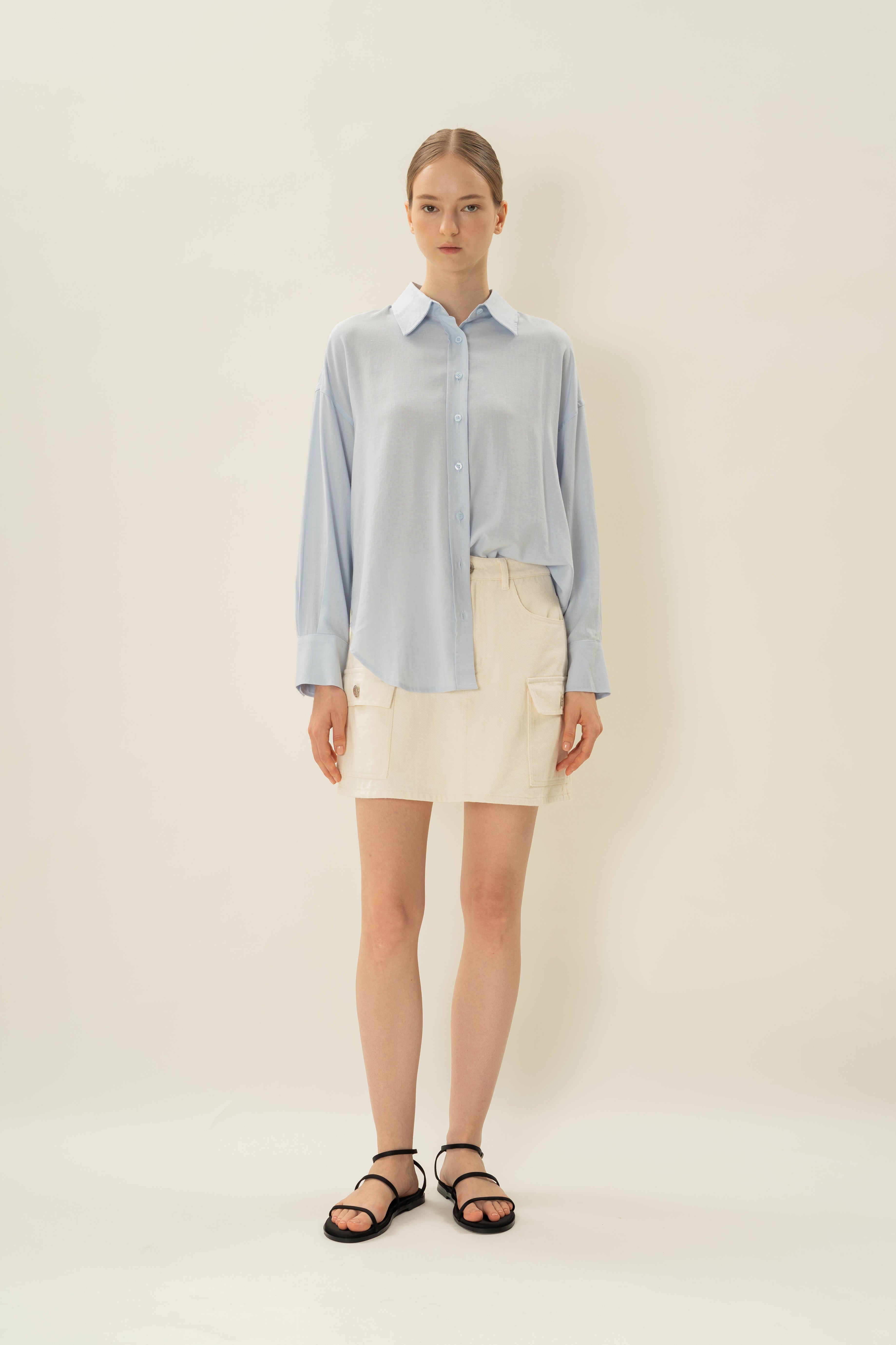 Linen Long Sleeved Shirt in Mist Blue