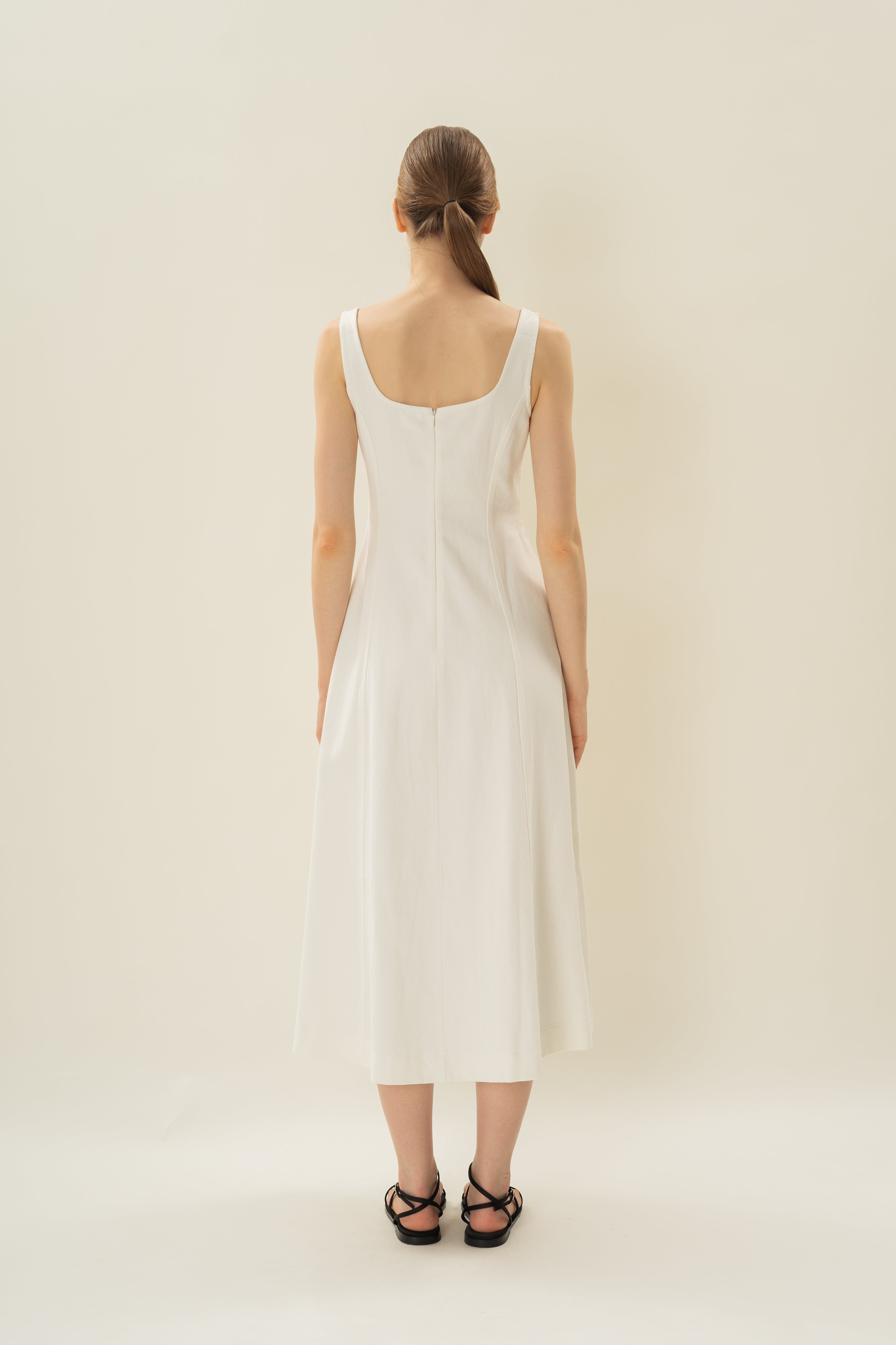 Scoop Neck Denim Dress in White