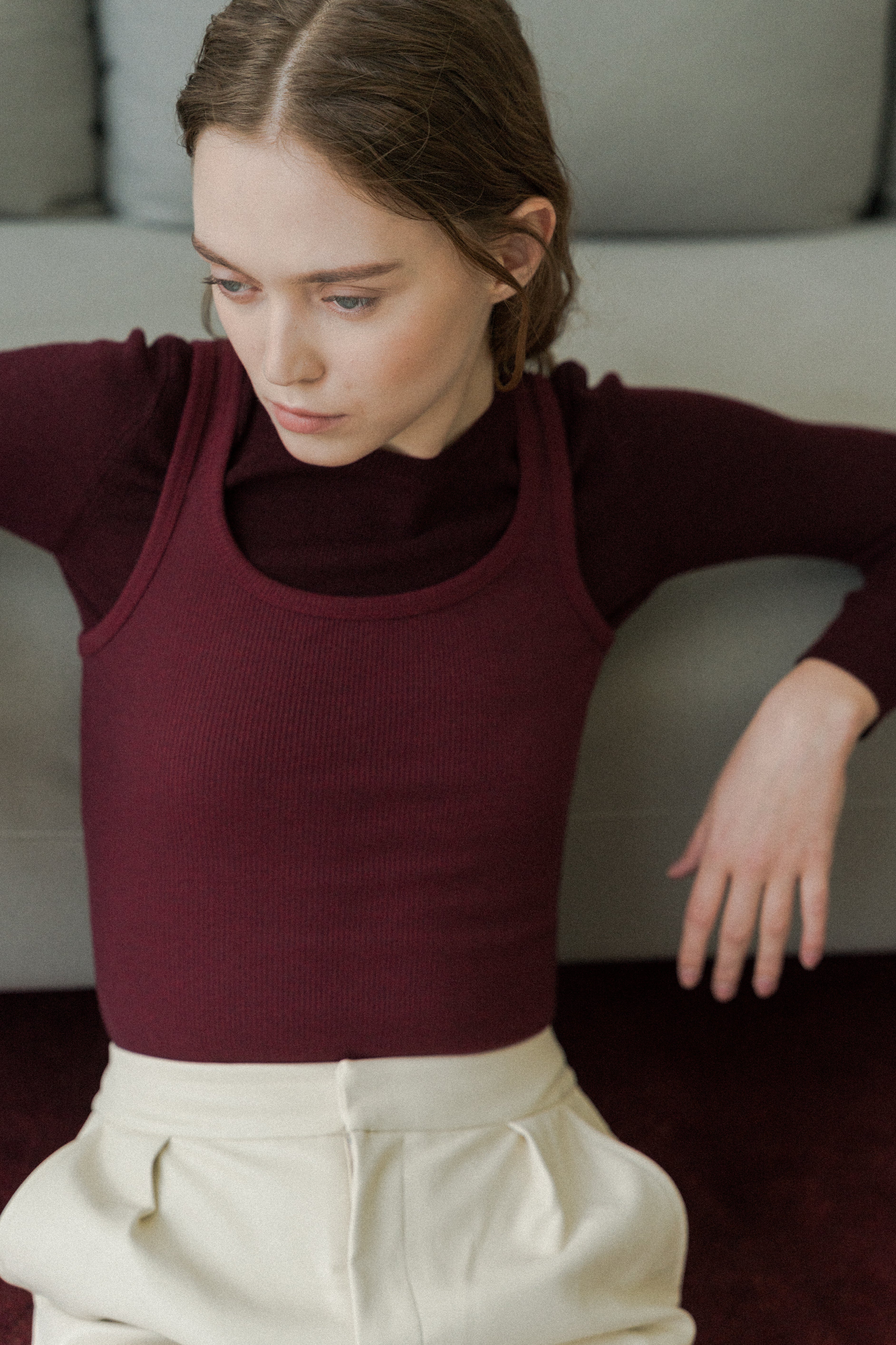 Scoop Neck Tank Top in Merlot