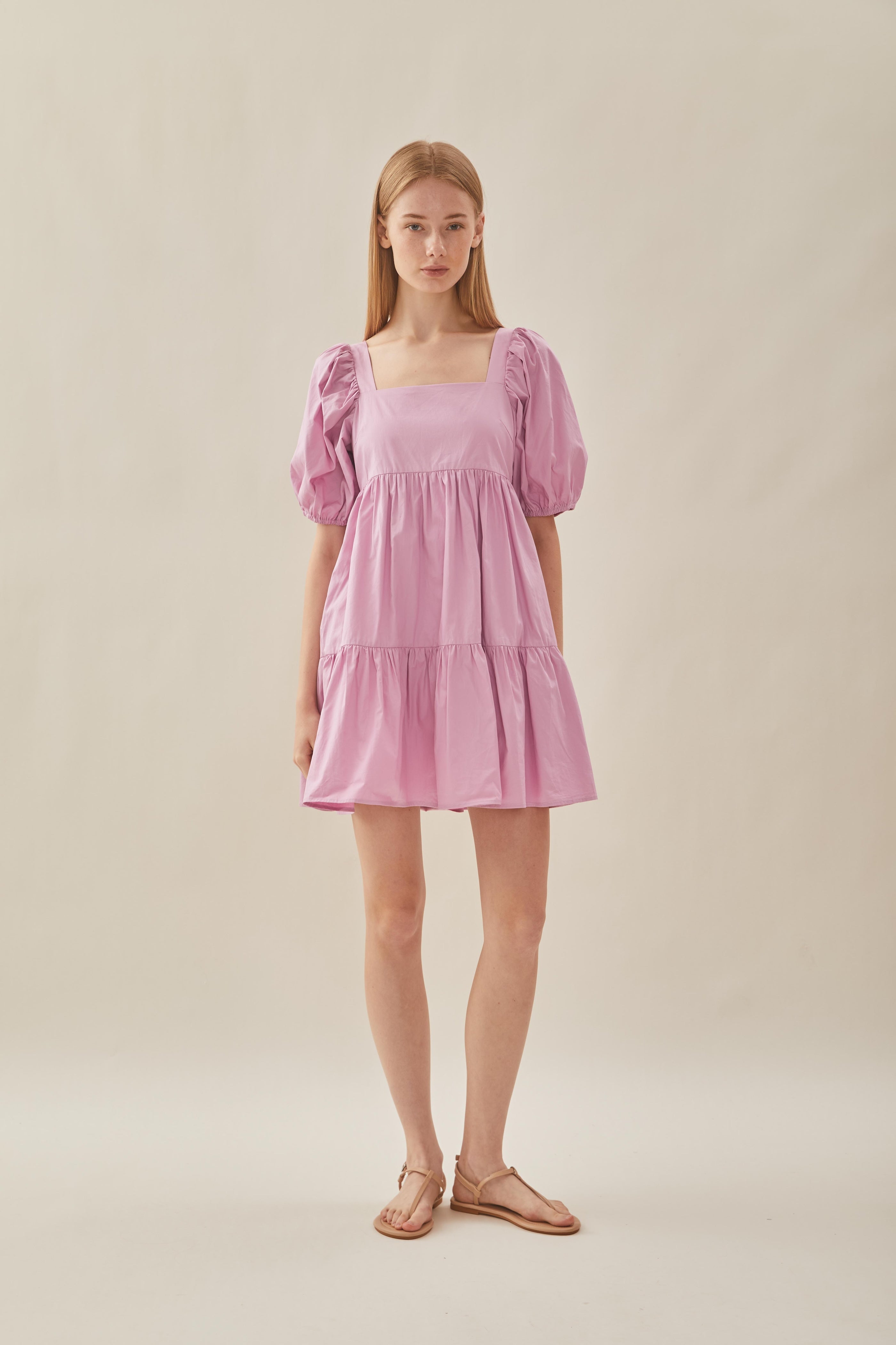 Square Neck Mini Dress in Hibiscus