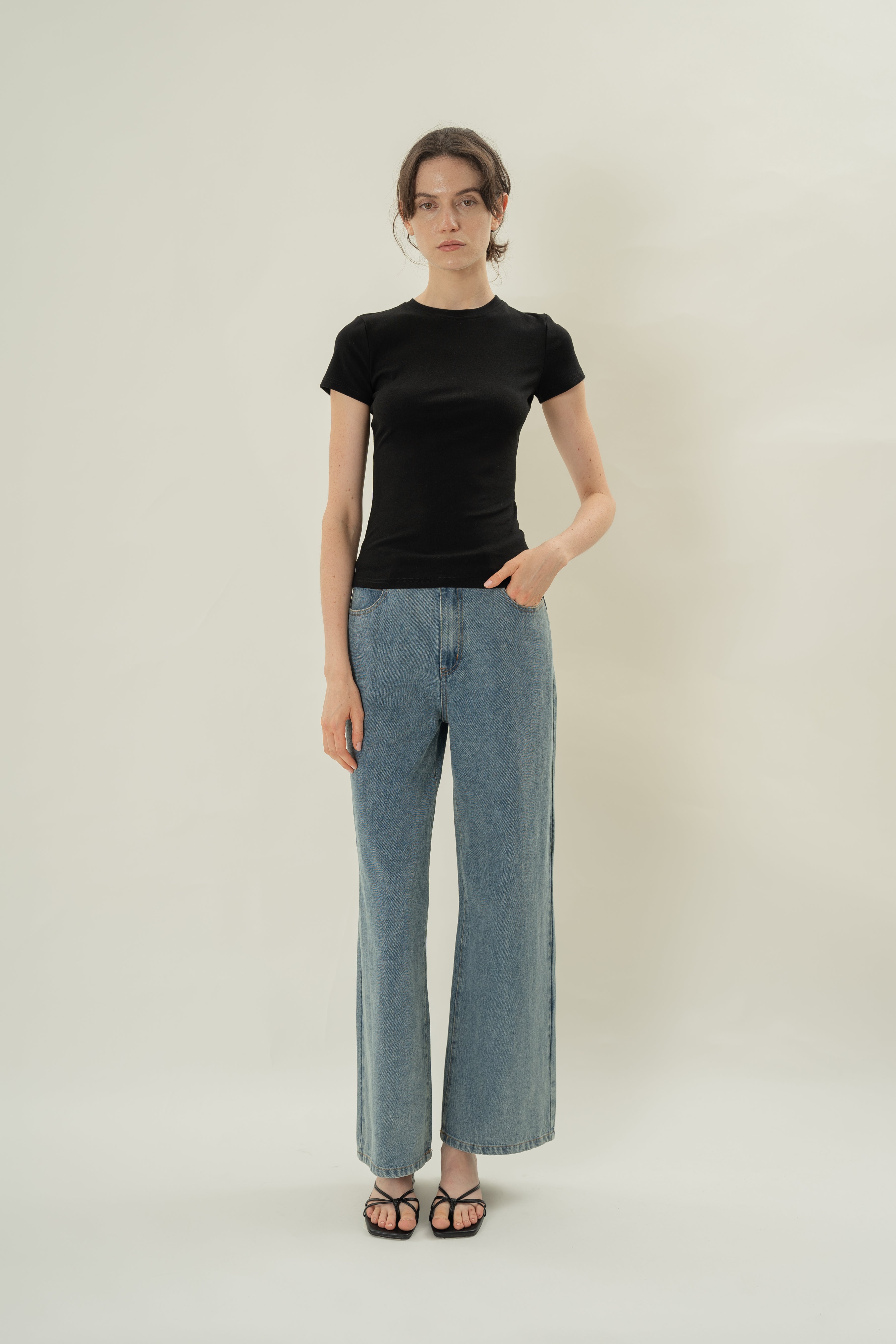 Stretch Cotton Tee in Black