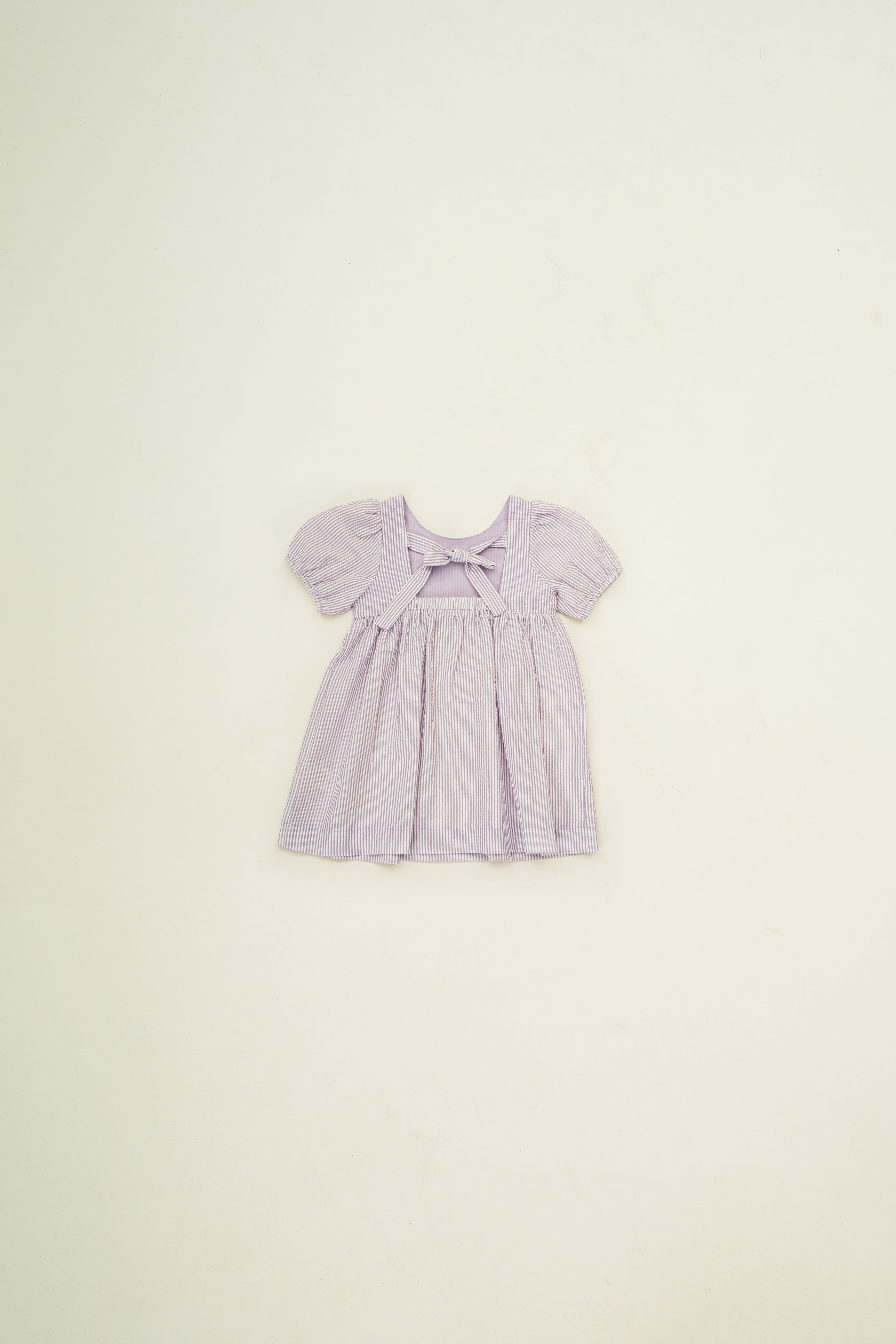 Mini Tie Back Short Sleeve Dress  in Seersucker Orchid Stripes