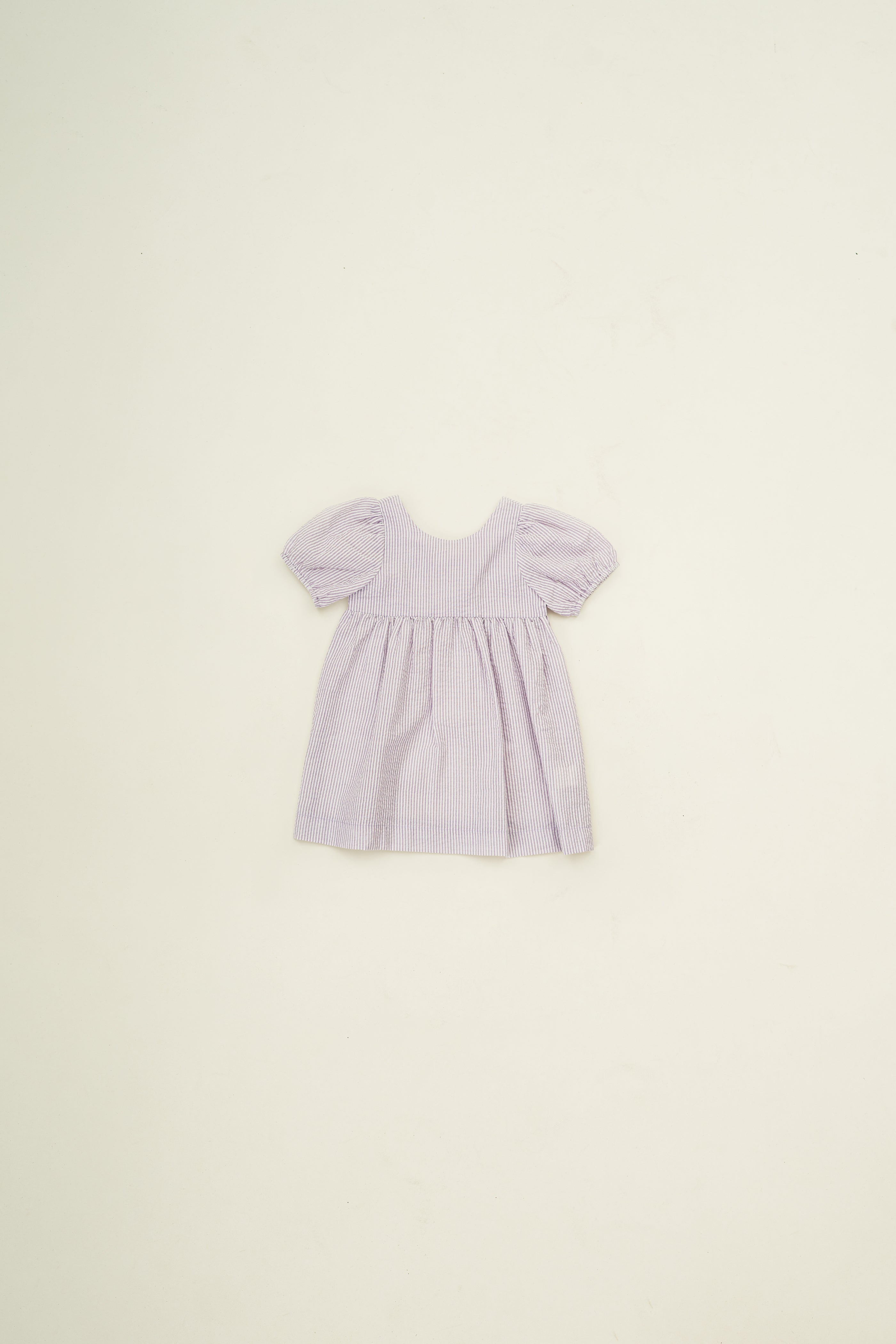 Mini Tie Back Short Sleeve Dress  in Seersucker Orchid Stripes