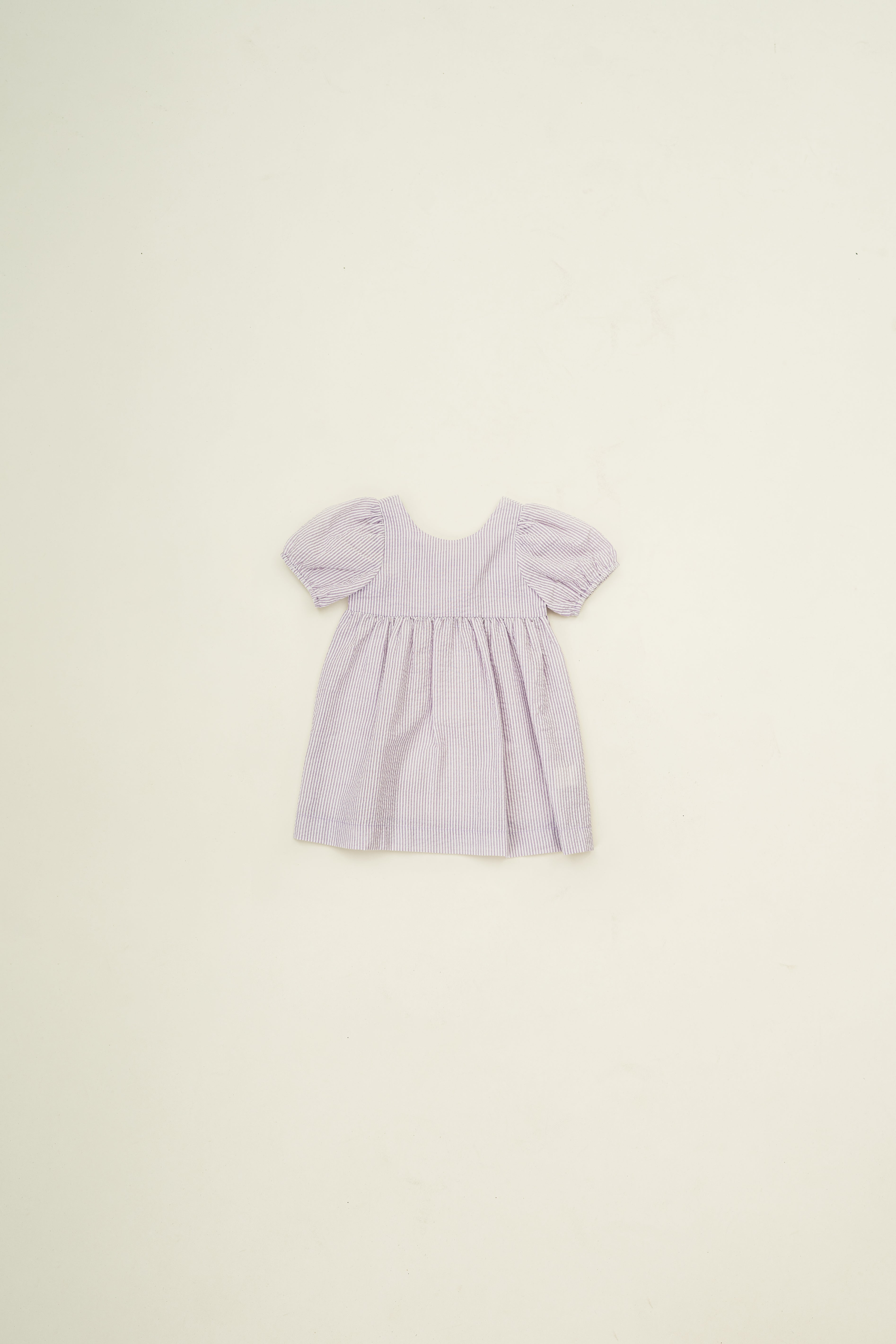 Mini Tie Back Short Sleeve Dress  in Seersucker Orchid Stripes