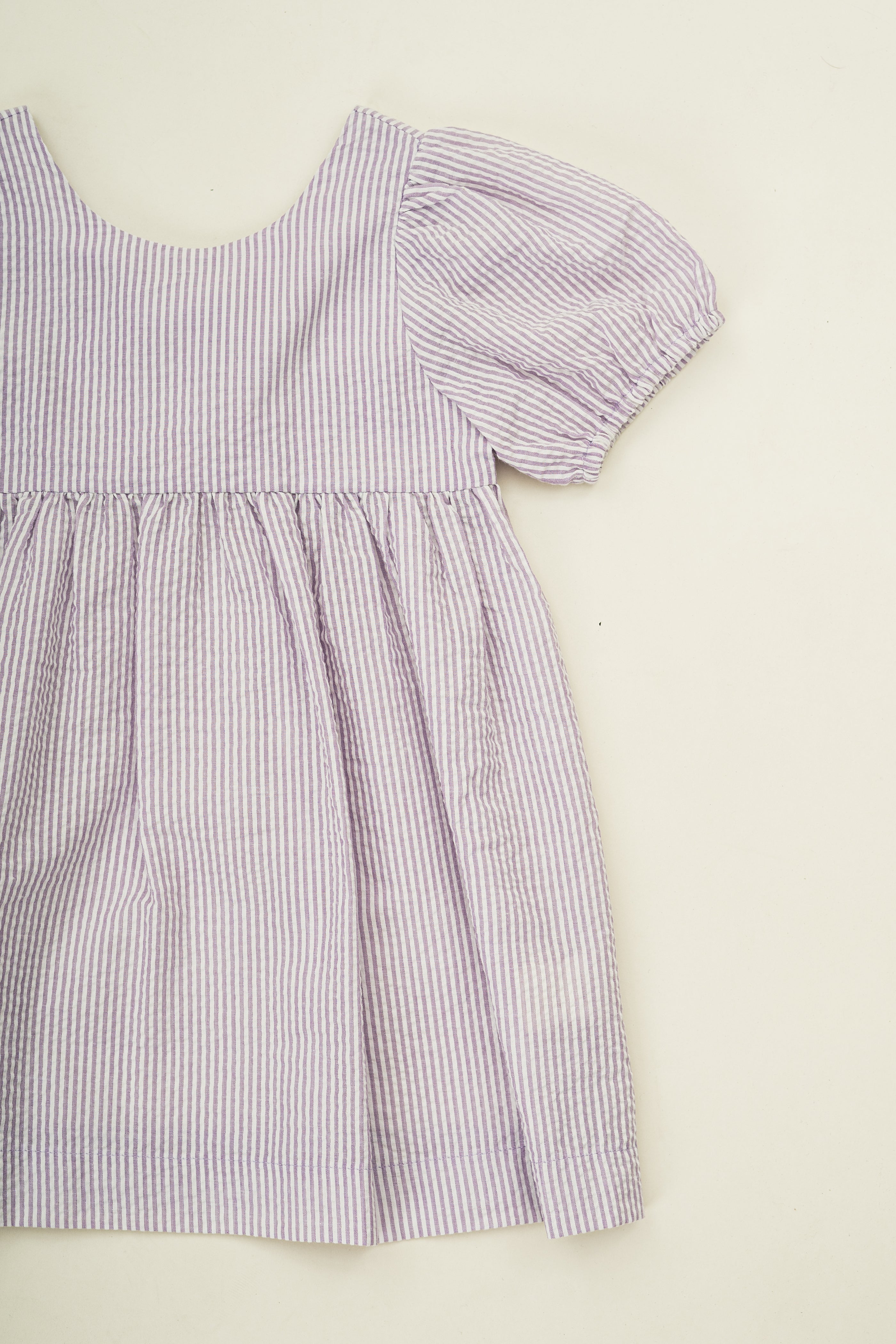 Mini Tie Back Short Sleeve Dress  in Seersucker Orchid Stripes
