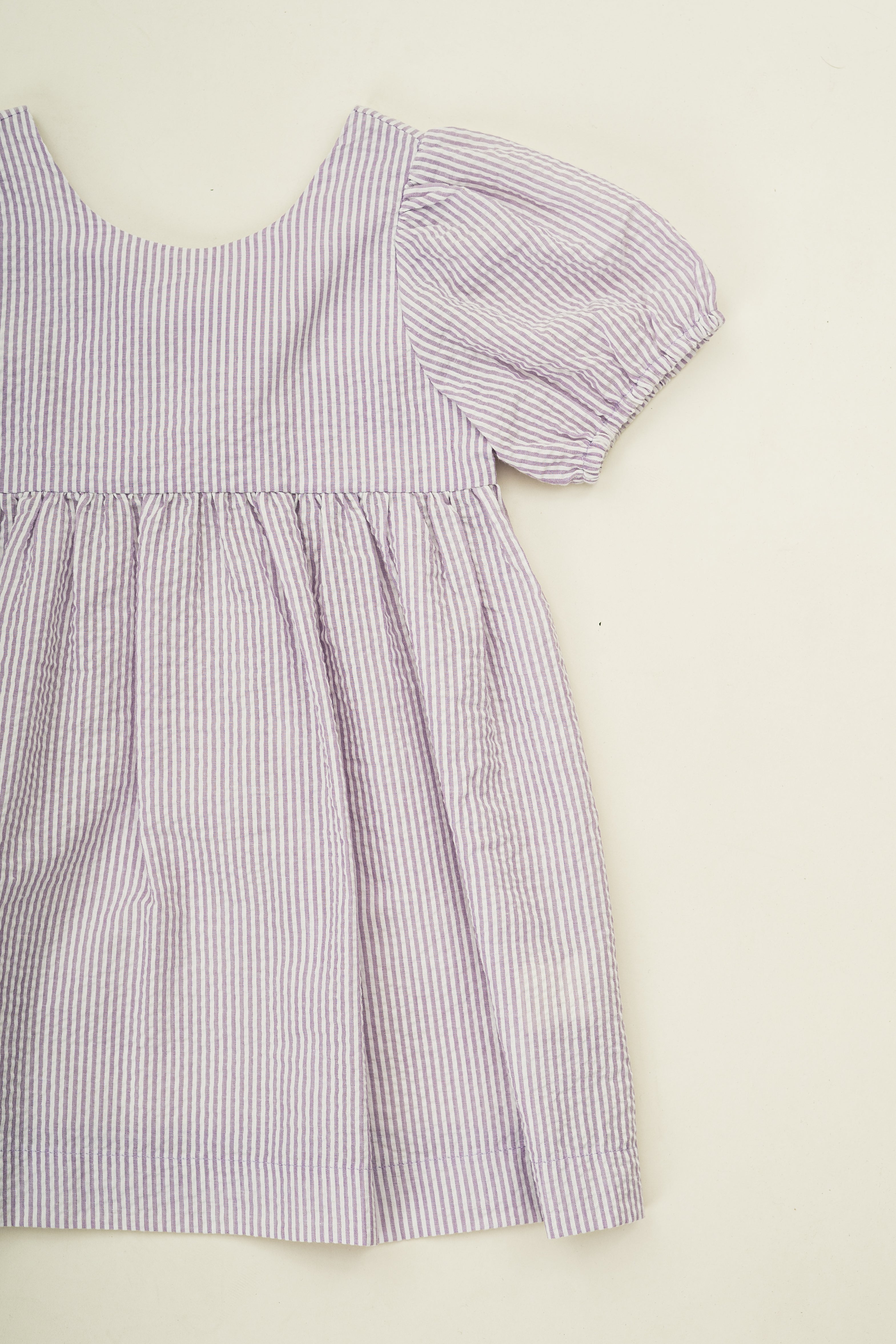 Mini Tie Back Short Sleeve Dress  in Seersucker Orchid Stripes