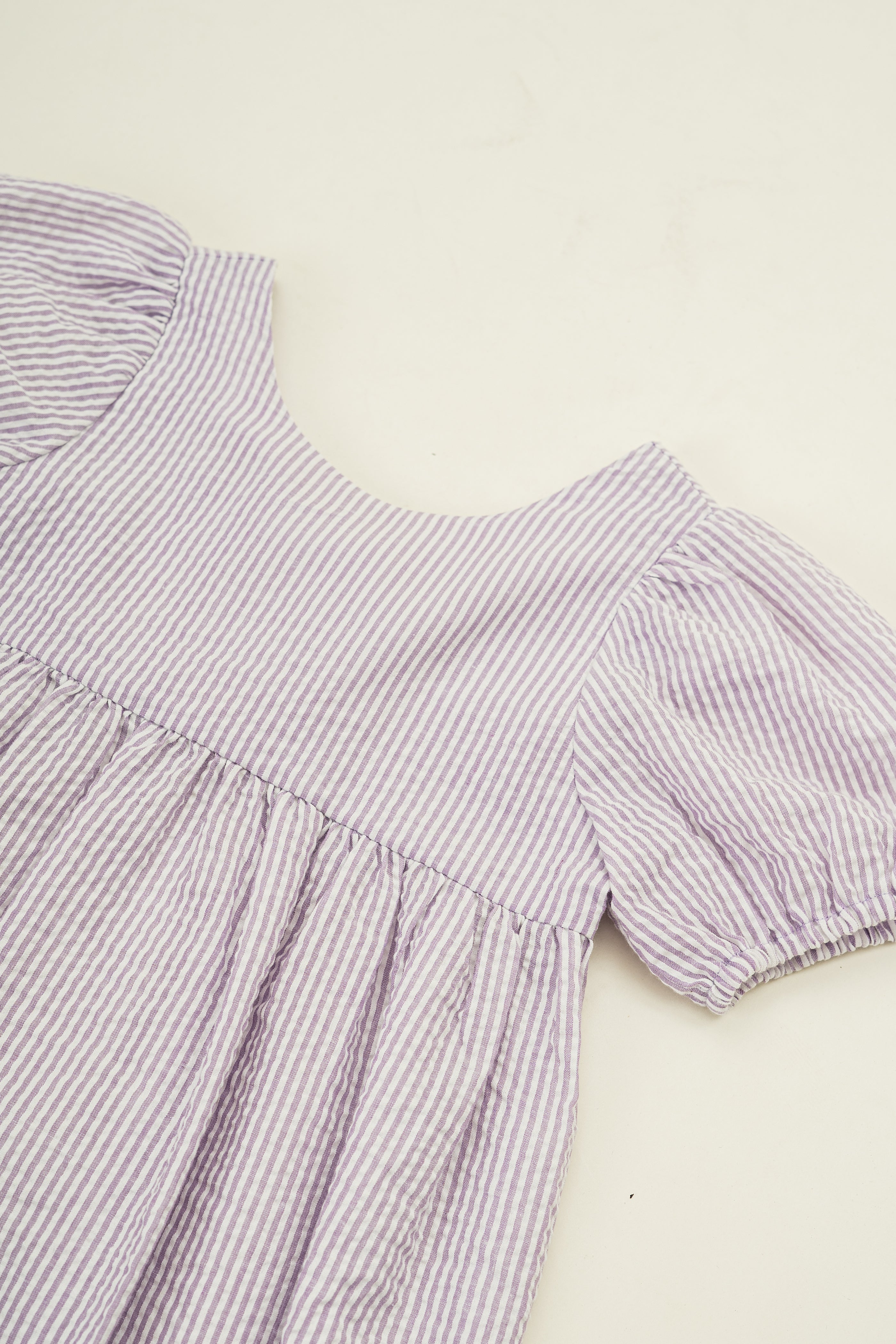 Mini Tie Back Short Sleeve Dress  in Seersucker Orchid Stripes
