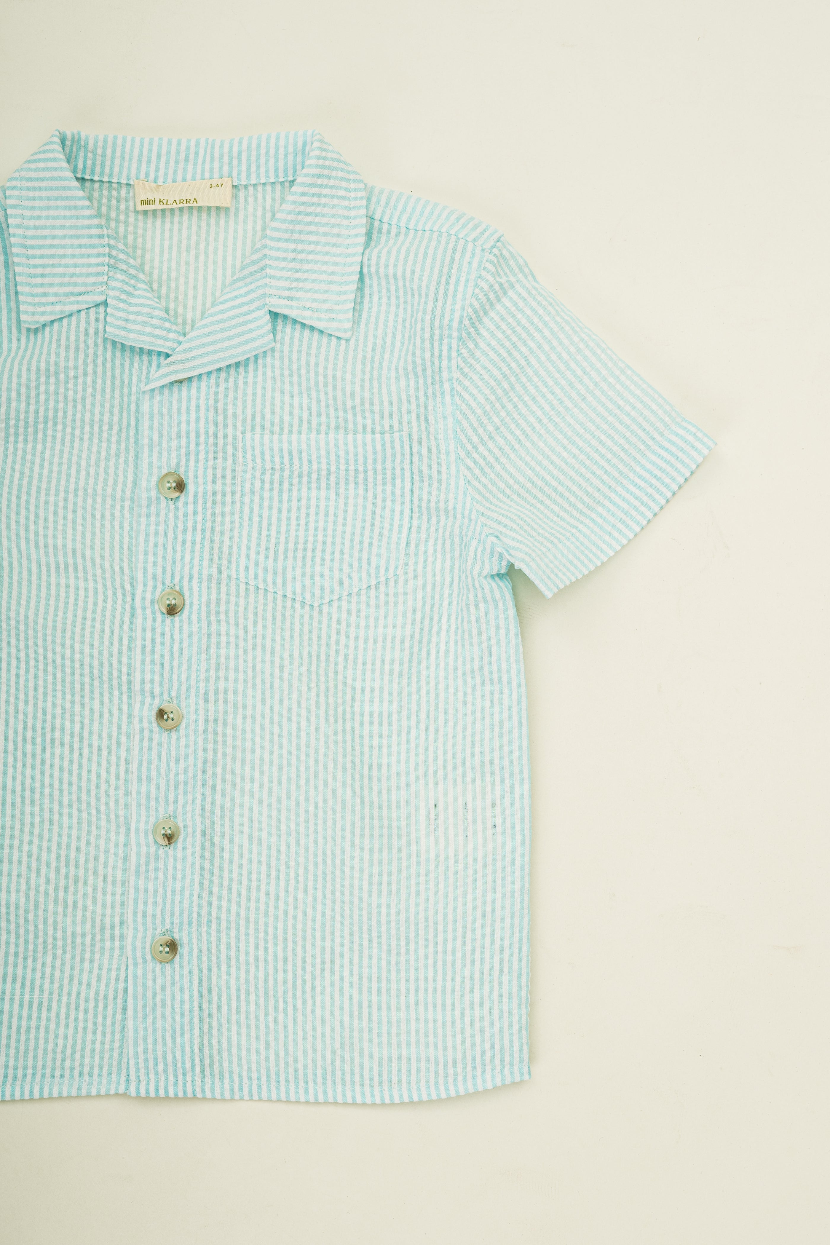 Mini Short Sleeve Pocket Shirt in Seersucker Marine Stripes