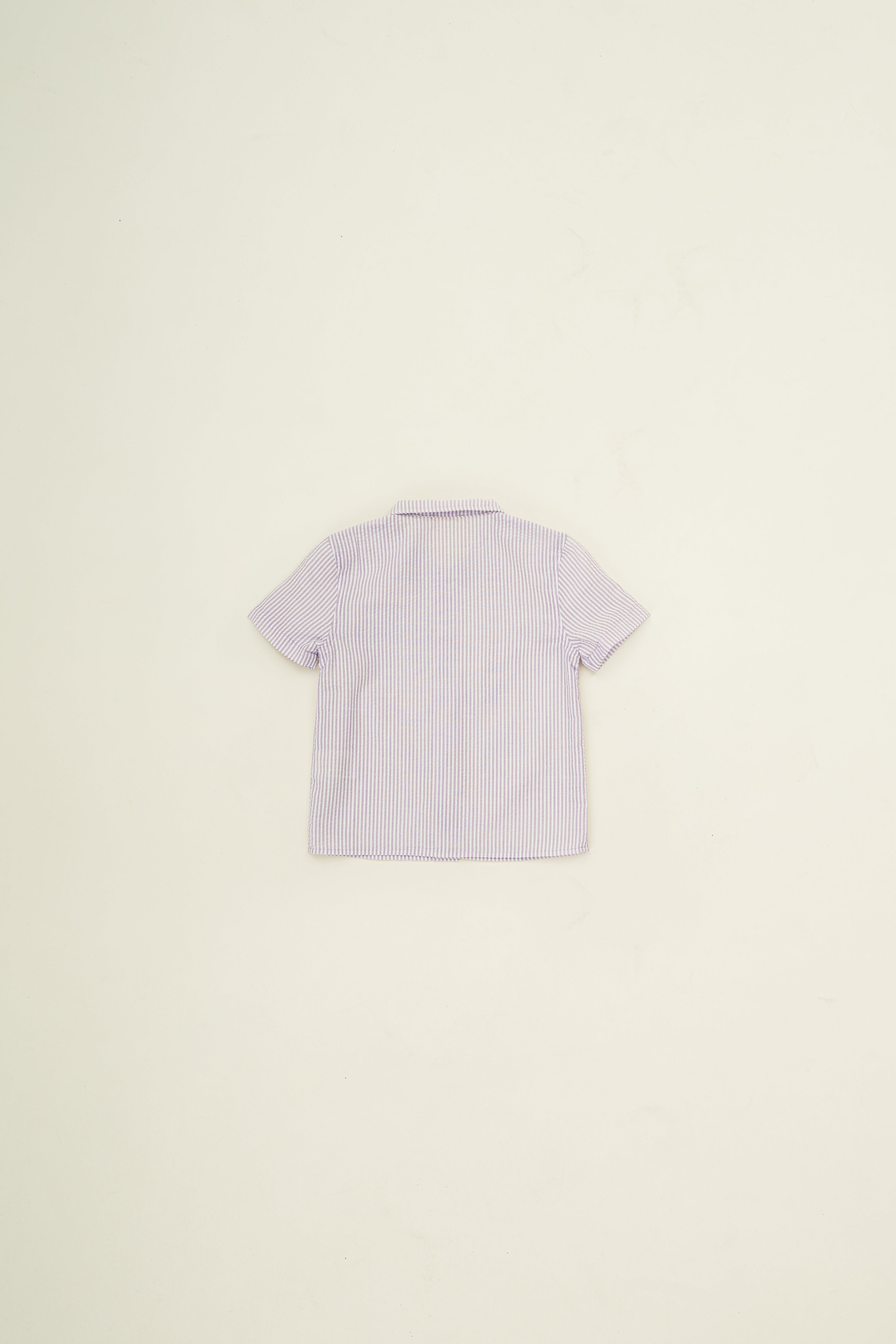 Mini Short Sleeve Pocket Shirt in Seersucker Orchid Stripes