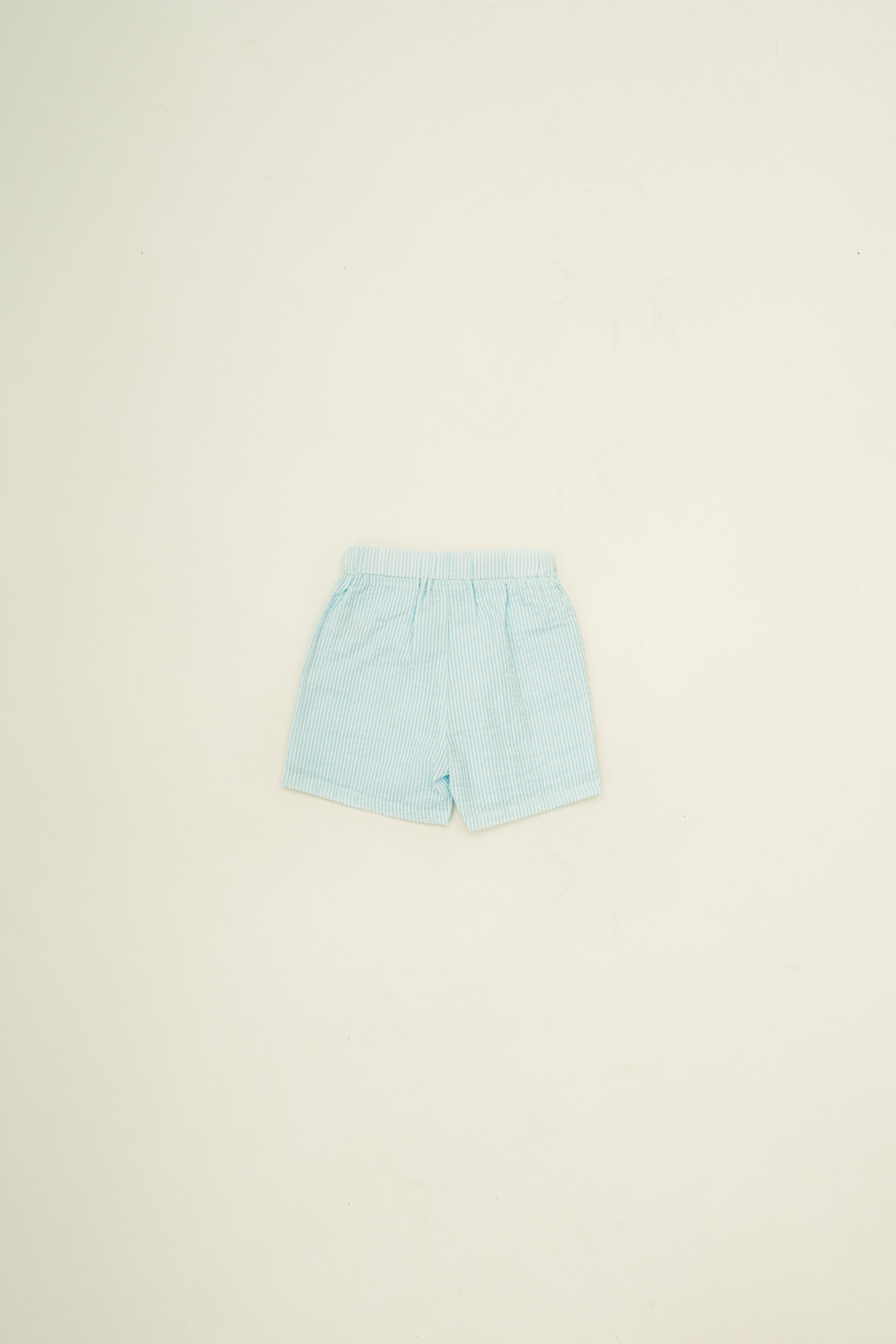 Mini Straight Cut Shorts in Seersucker Marine Stripes